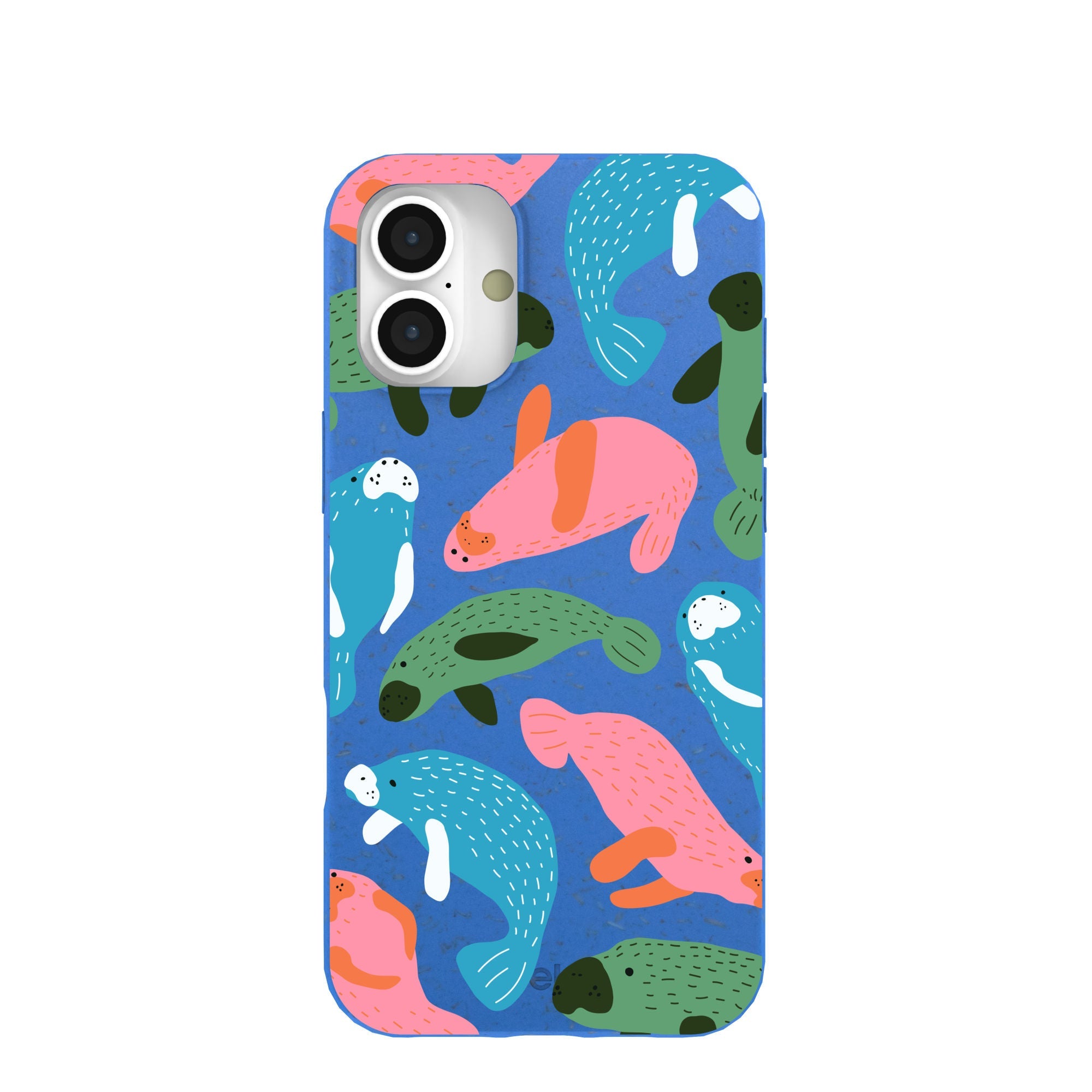 Electric Blue Sea Cows iPhone 16 Plus Case Refurbished - Pela Case refurbished available on Cerqular