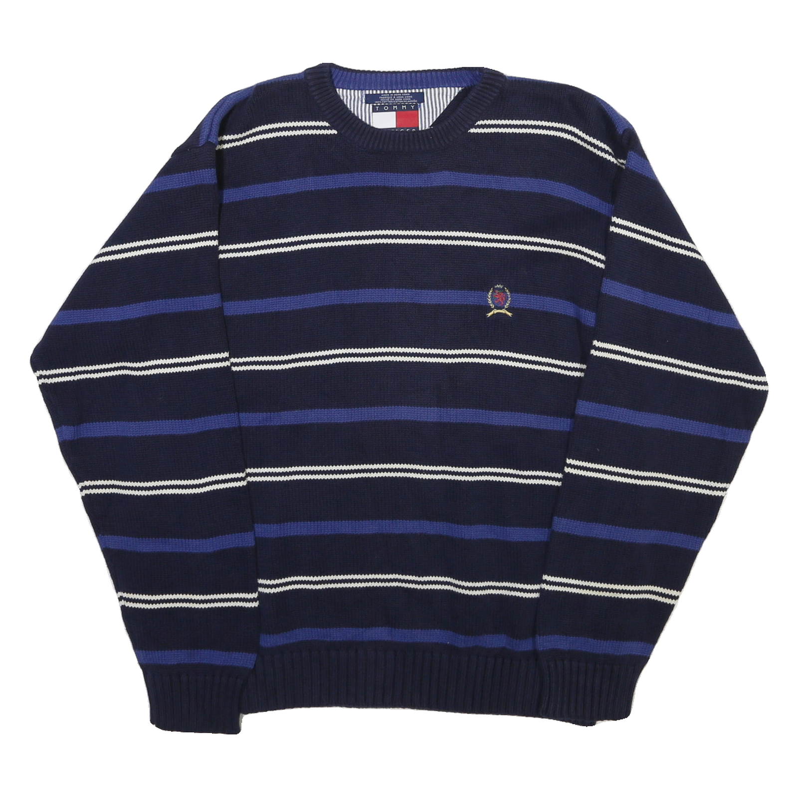 TOMMY HILFIGER Mens Navy Blue & White Patterned Cotton Blend Jumper Crew Neck Refurbished - N/A refurbished available on Cerqular