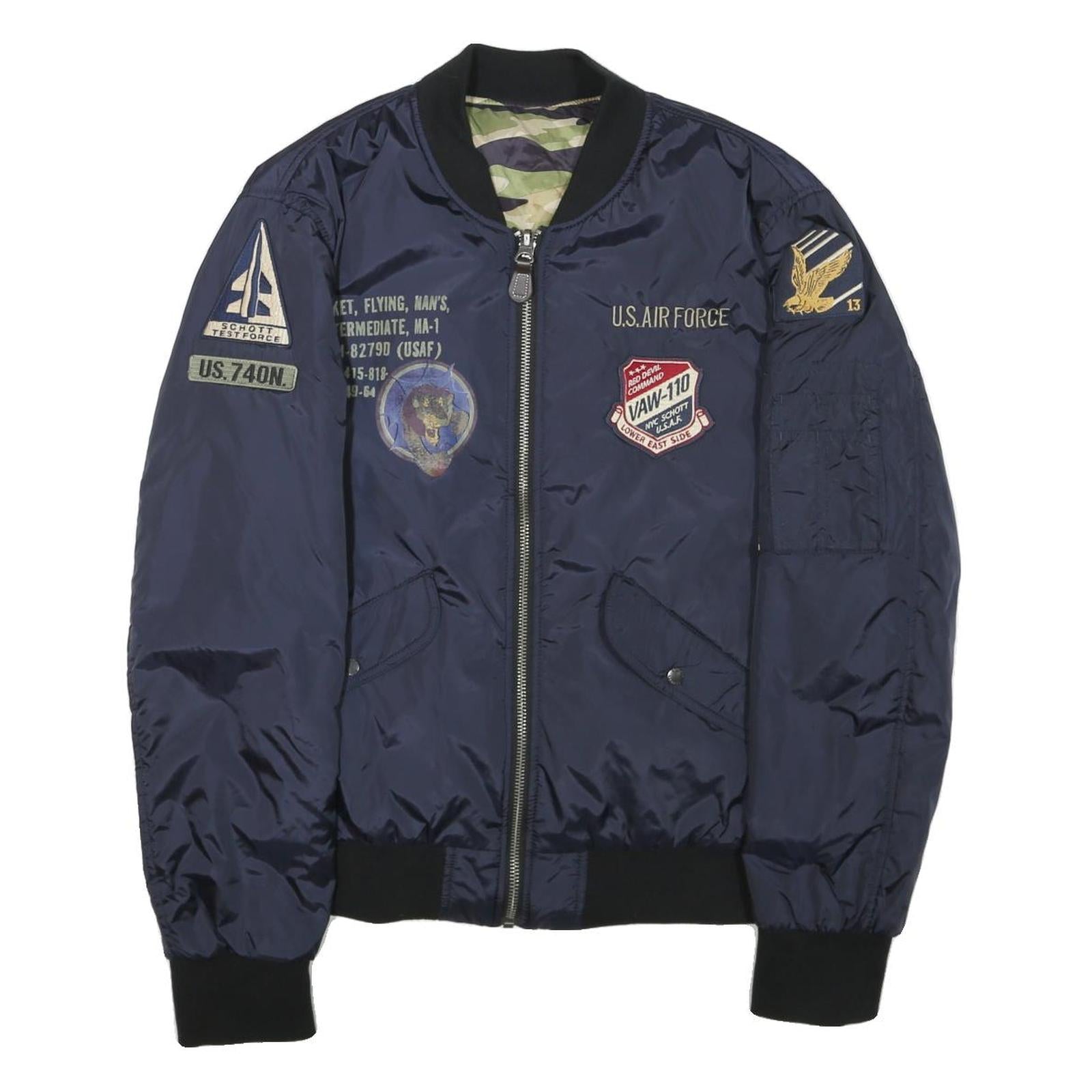 SCHOTT Mens Navy Blue Nylon Reversible Bomber Jacket 2XL Military Style Original Refurbished - N/A refurbished available on Cerqular