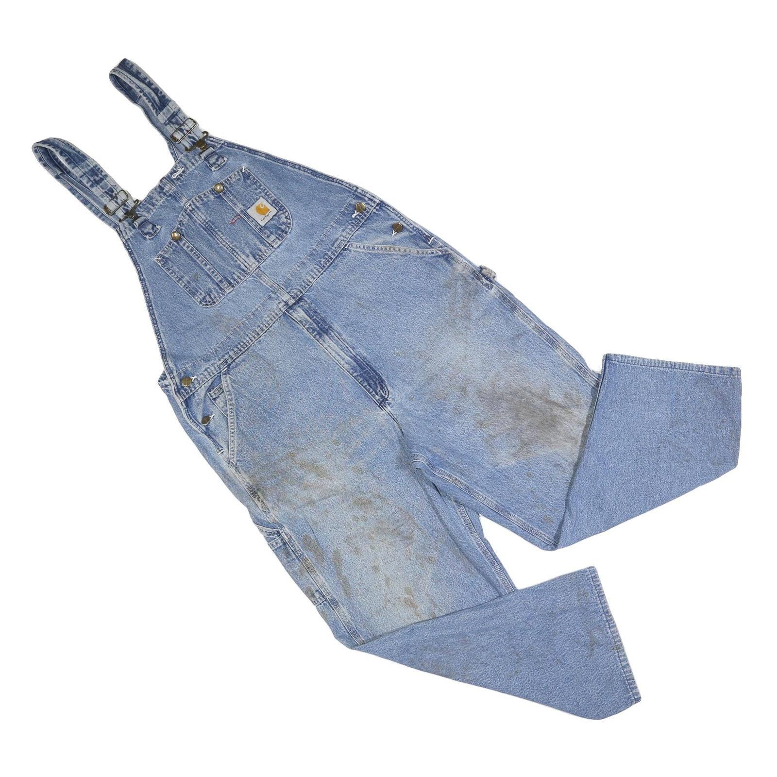 CARHARTT Mens Blue Denim Loose Cotton Blend Dungarees L W38 L26 Workwear Refurbished - N/A refurbished available on Cerqular