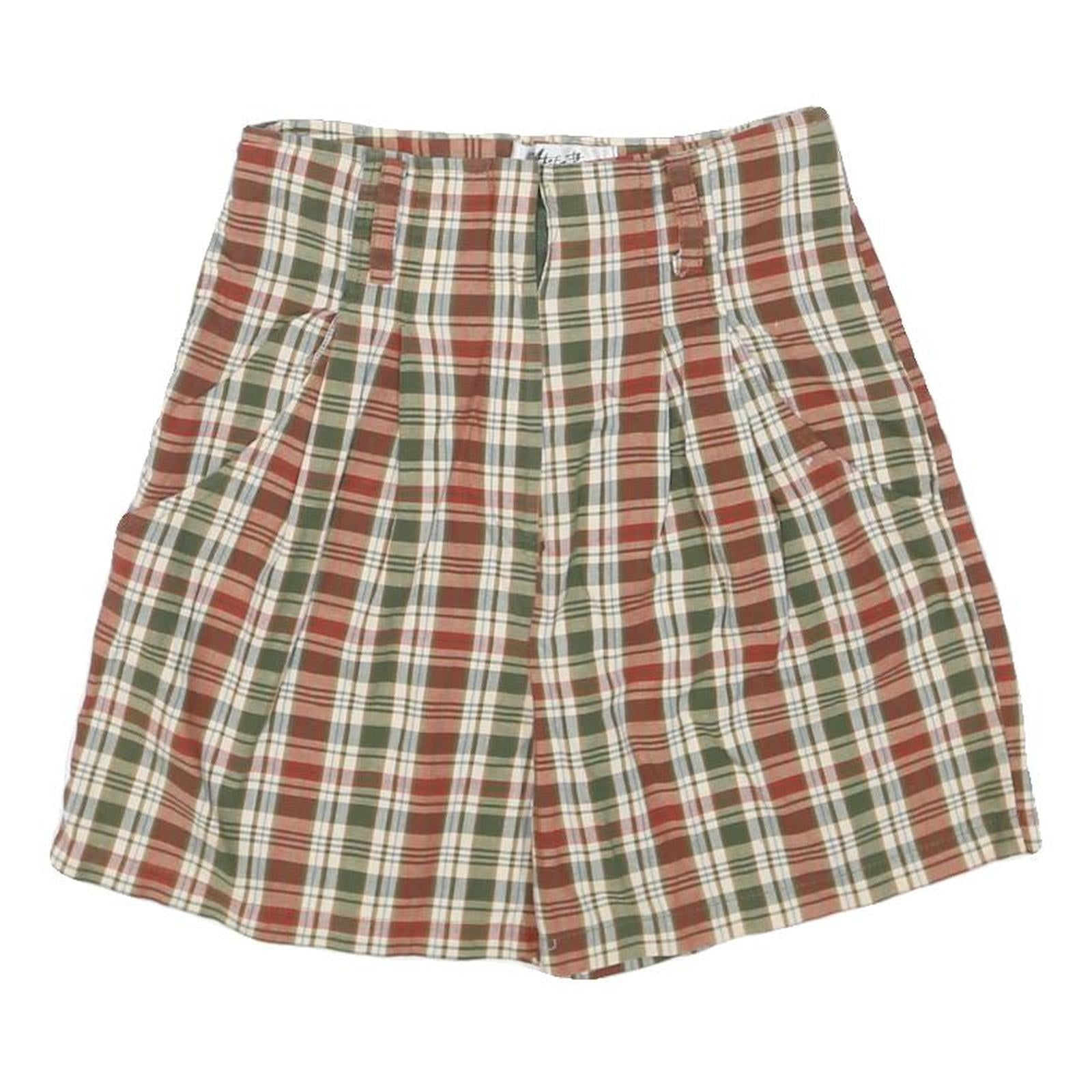 Womens Cotton Blend Beige Green & Red Plaid Casual Shorts S W26 Refurbished - N/A refurbished available on Cerqular