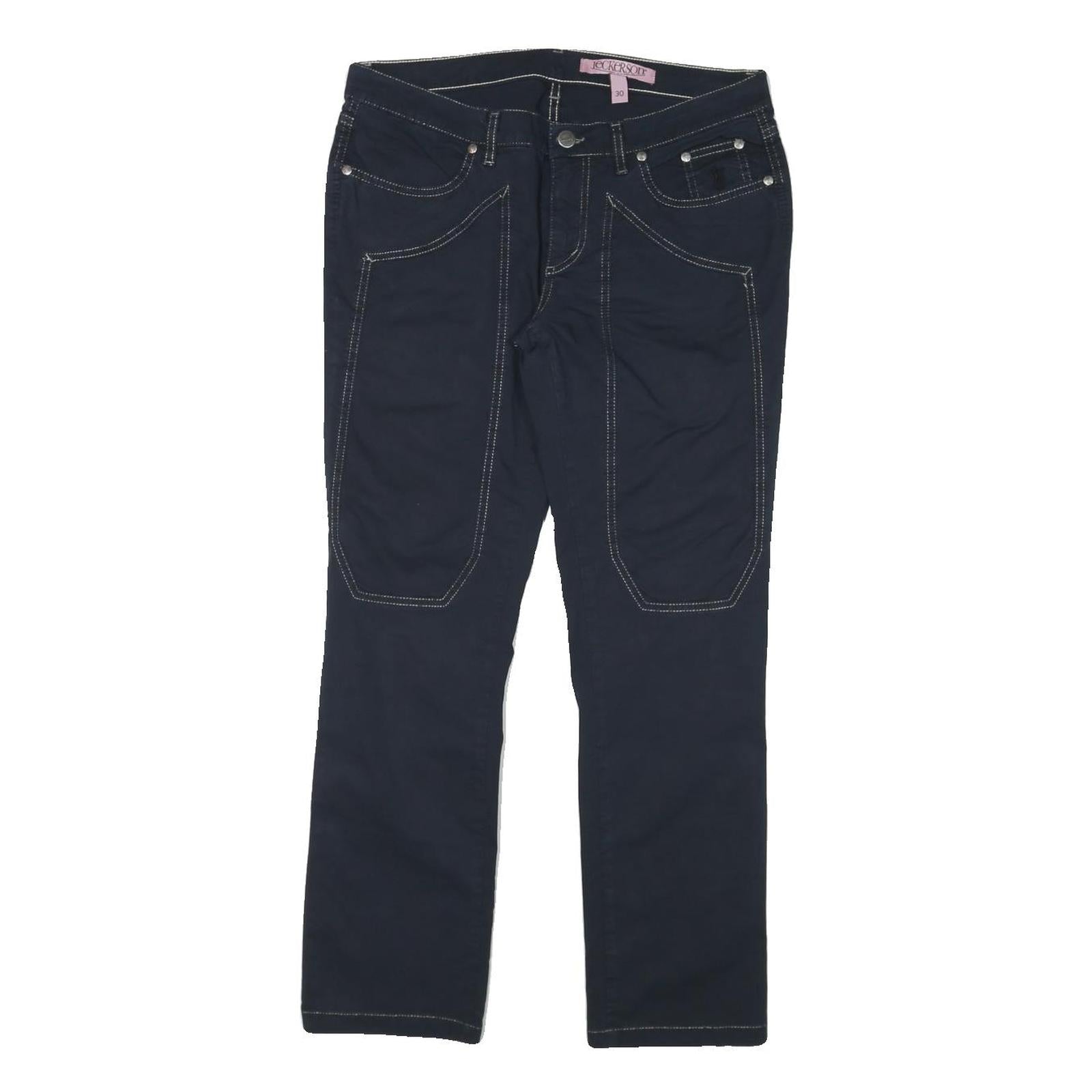 JECKERSON Womens Cotton Blend Navy Slim Straight Trousers W30 L27 Stylish Casual Refurbished - N/A refurbished available on Cerqular