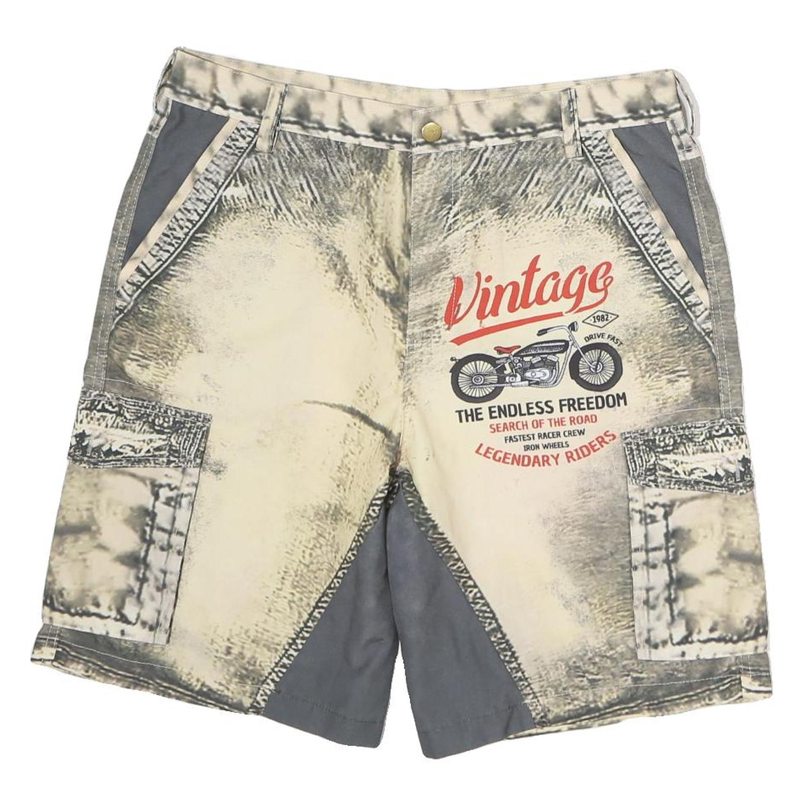 Mens Beige Cargo Shorts Vintage Print L W34 Cotton Casual Style Refurbished - N/A refurbished available on Cerqular