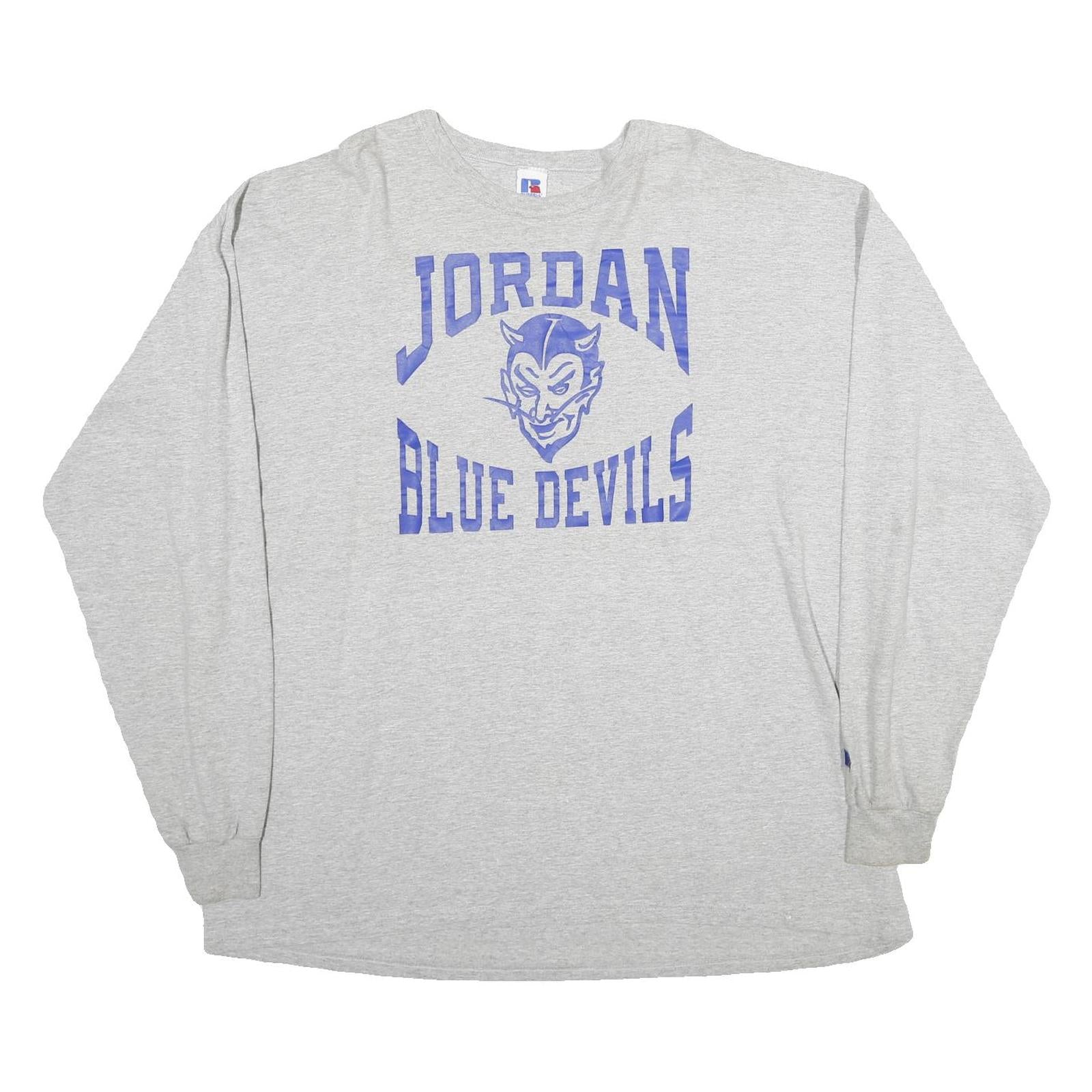 RUSSELL ATHLETIC Mens Grey Jordan Blue Devils Long Sleeve Crew Neck 2XL Cotton Refurbished - N/A refurbished available on Cerqular