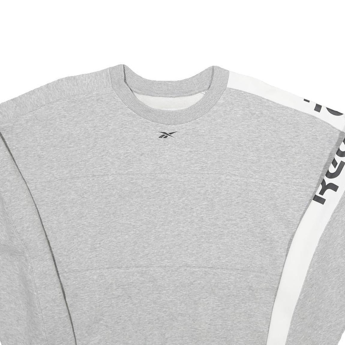 REEBOK Womens Grey & White Sweatshirt Crew Neck L Cotton Blend Pullover Refurbished - N/A refurbished available on Cerqular