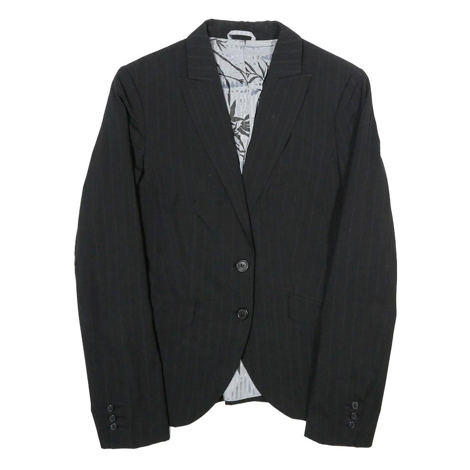 BENETTON Womens Black Pinstripe Blazer Jacket XS Polyester Blend Button Closure Refurbished - N/A refurbished available on Cerqular