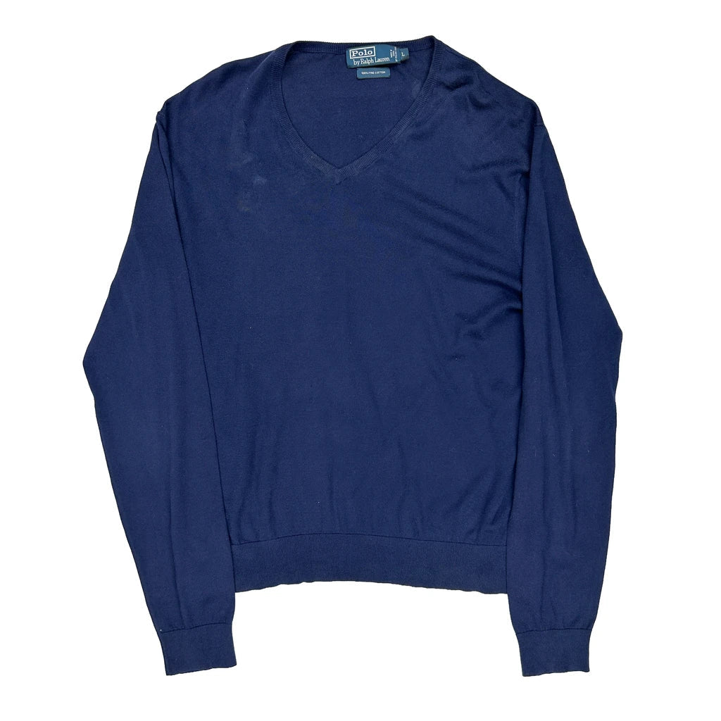 Polo By Ralph Lauren Jumper - Large Blue Cotton Refurbished - Thrifted (note: this is a term often used to describe second- refurbished available on Cerqular