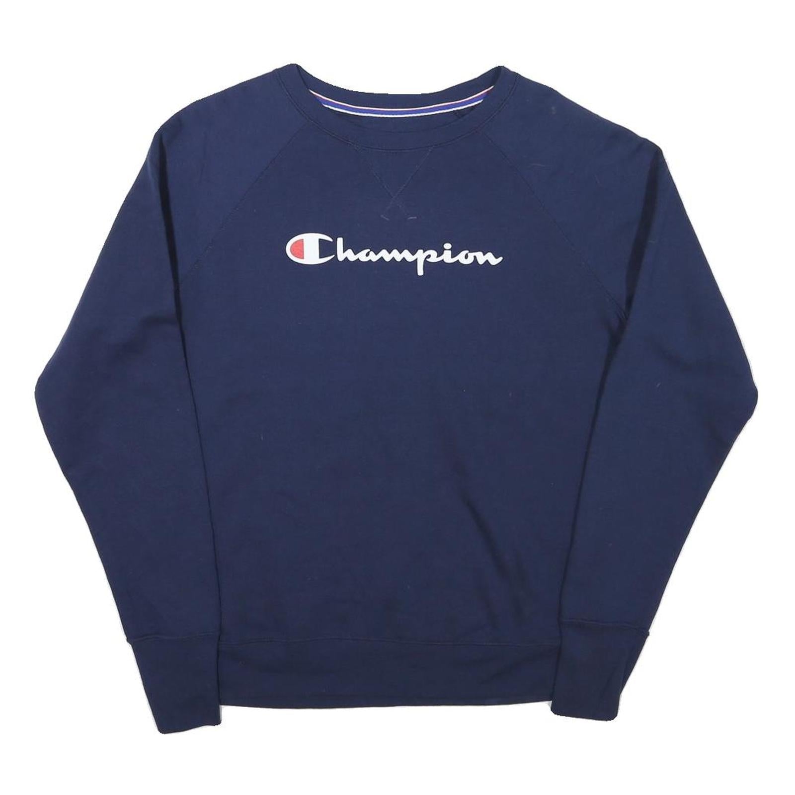 CHAMPION Mens Navy Blue Logo Crew Neck M Cotton Blend Pullover Sweatshirt Refurbished - N/A refurbished available on Cerqular