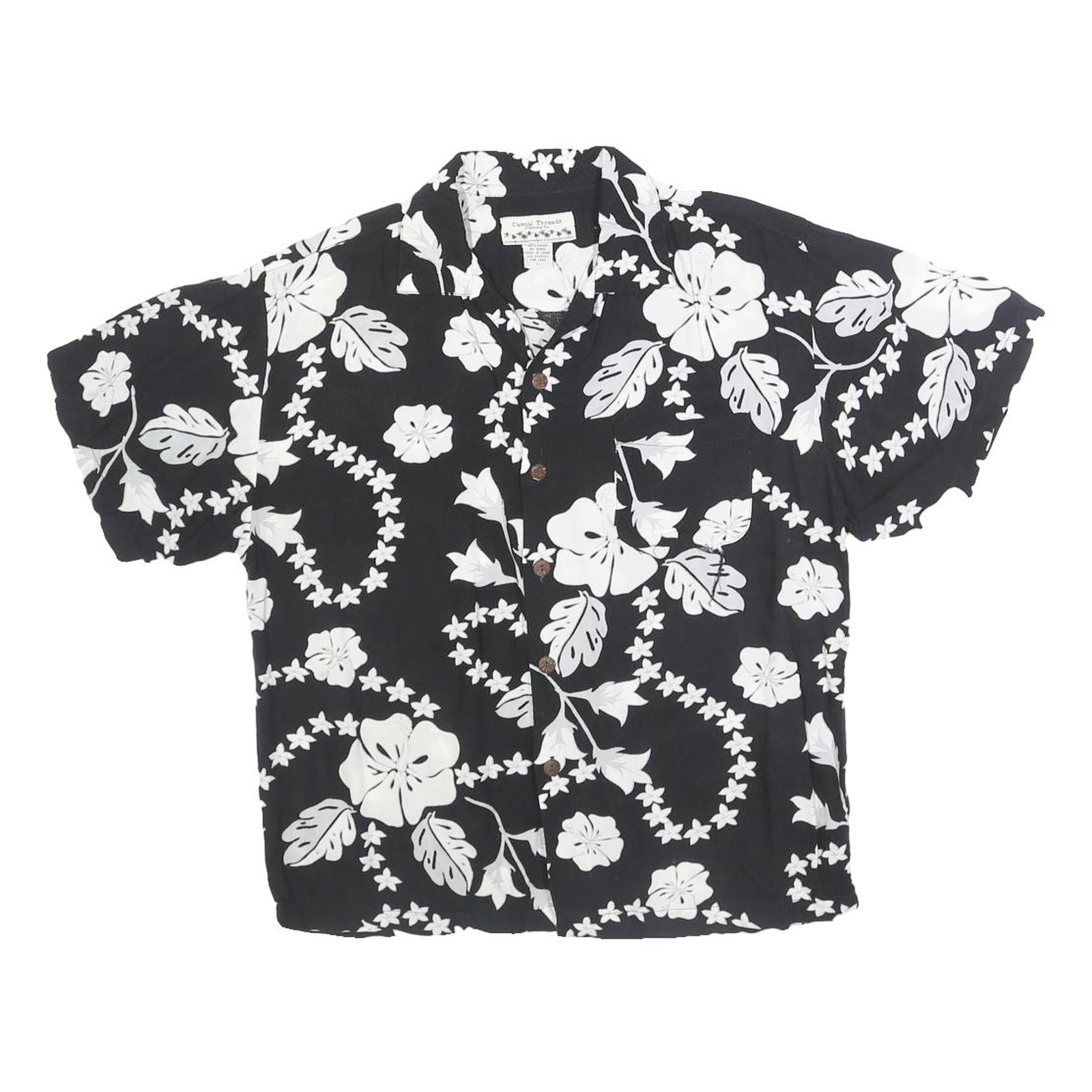 CASUAL THREADS Womens Black & White Floral Rayon Shirt L Lightweight Summer Refurbished - N/A refurbished available on Cerqular
