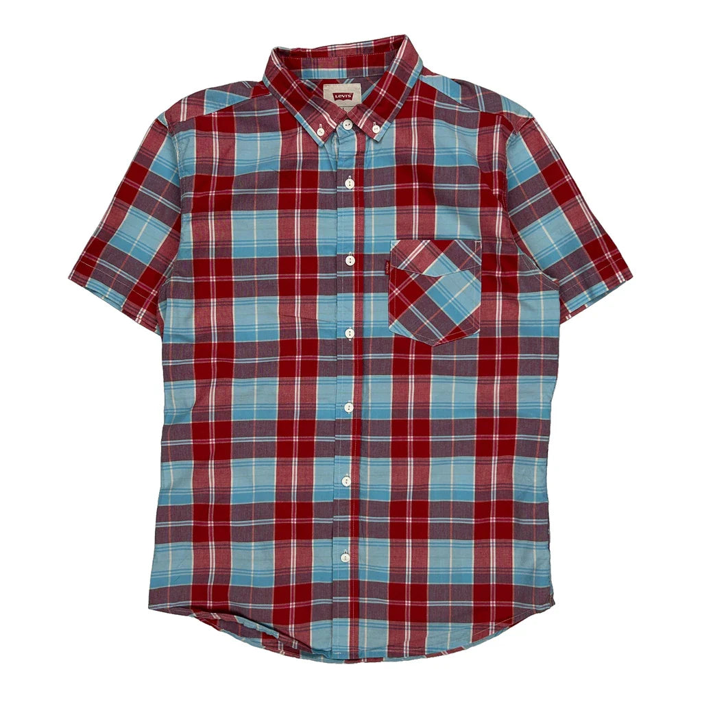 Levis Checked Short Sleeve Shirt - Small Blue Cotton Refurbished - Thrifted (note: this is a term often used to describe second- refurbished available on Cerqular