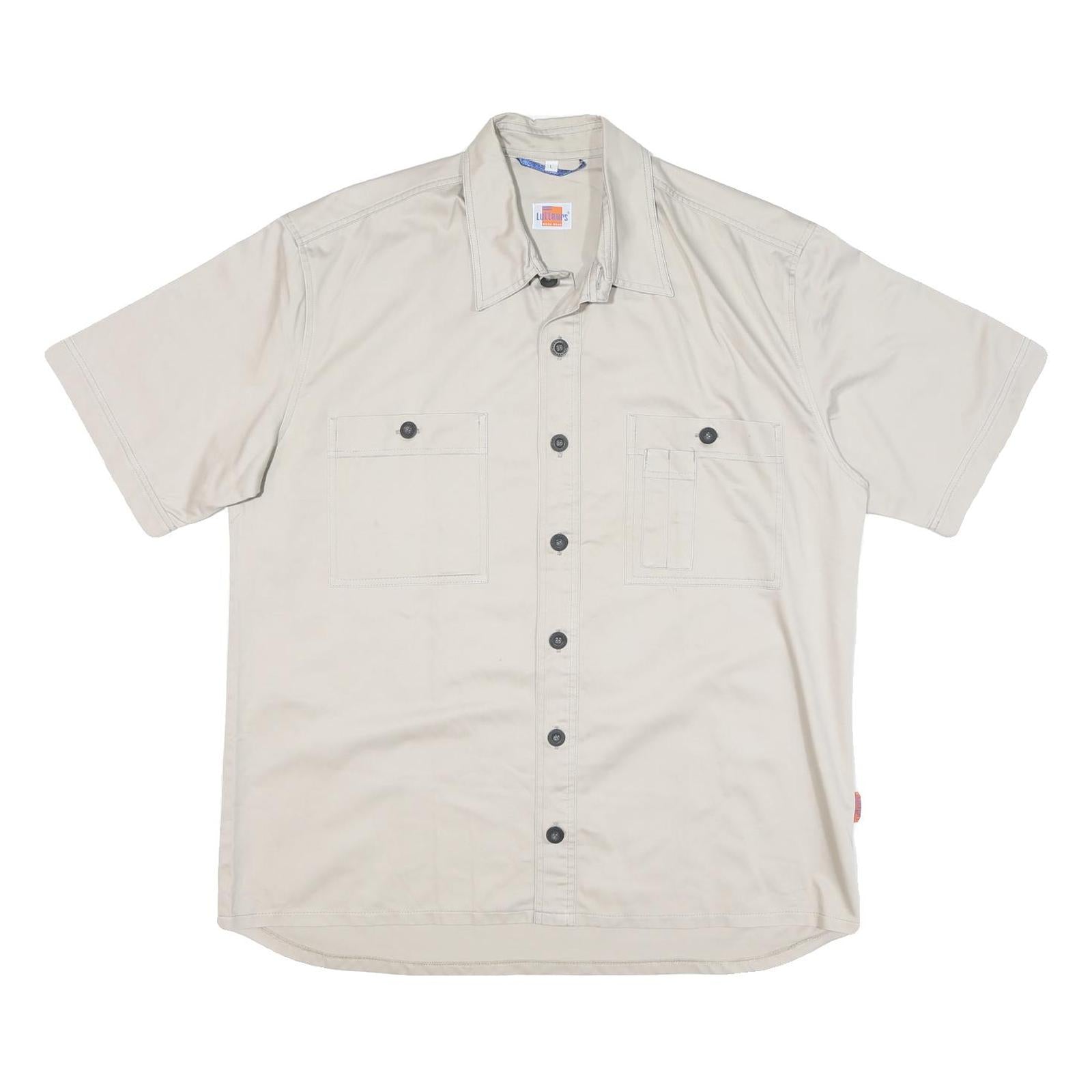LUTTEURS Mens Beige Cotton Blend Short Sleeve Work Shirt L Button Front Pockets Refurbished - N/A refurbished available on Cerqular