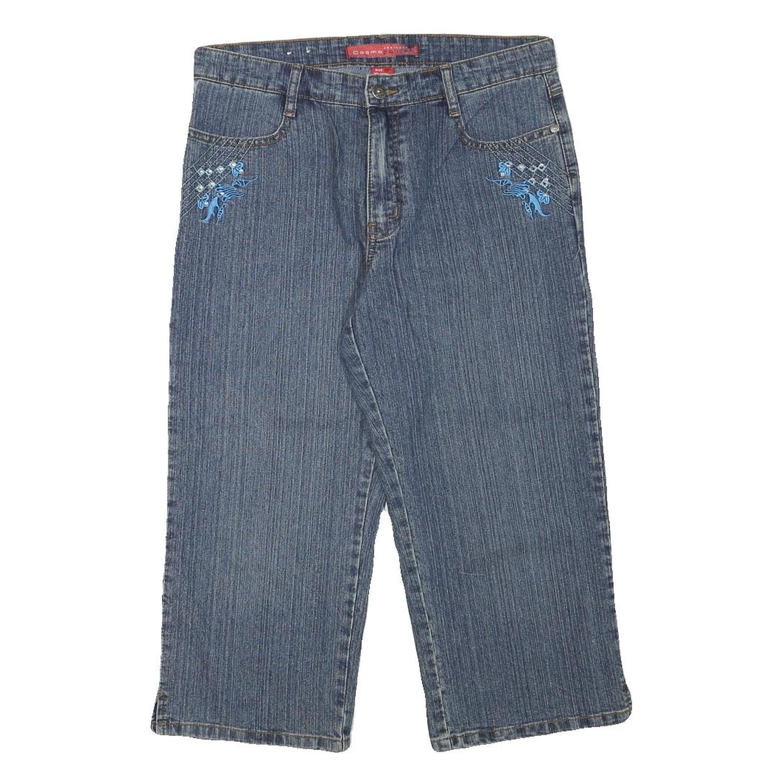 COSMO Womens Blue Denim Cropped Shorts M W30 Embroidered Detail Refurbished - N/A refurbished available on Cerqular