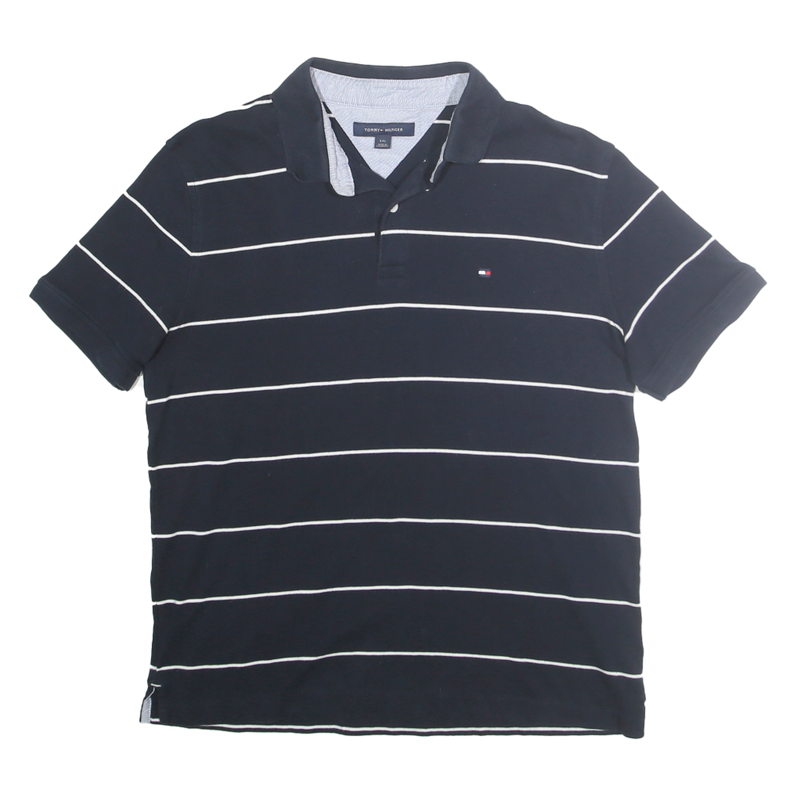 TOMMY HILFIGER Mens Blue & White Striped Short Sleeve Polo Shirt L Refurbished - N/A refurbished available on Cerqular