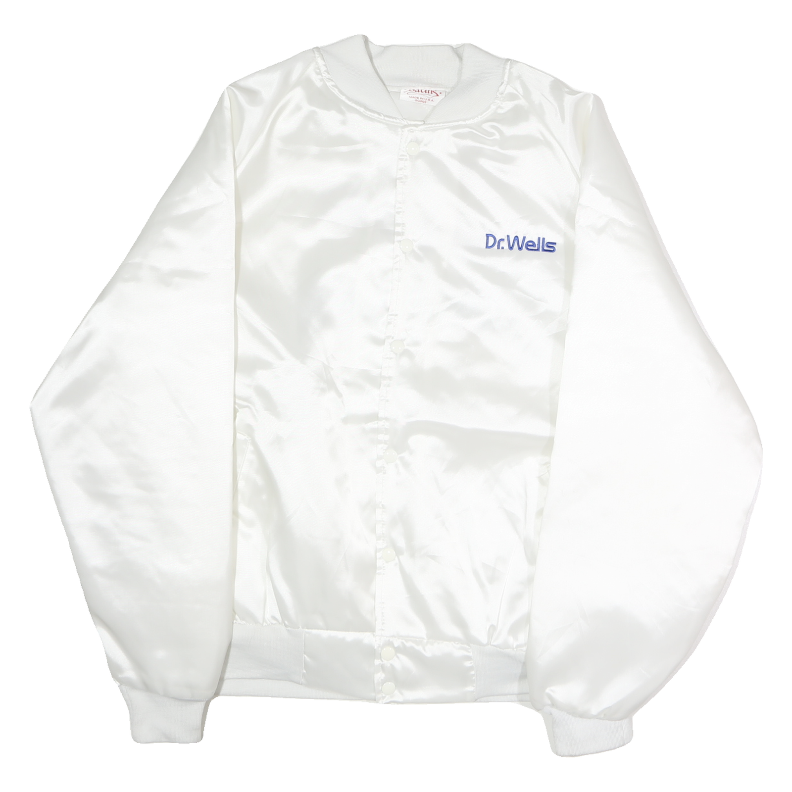 SATINS Mens White Satin Button Jacket XL Plain Dr Wells Embroidered Vintage Refurbished - N/A refurbished available on Cerqular