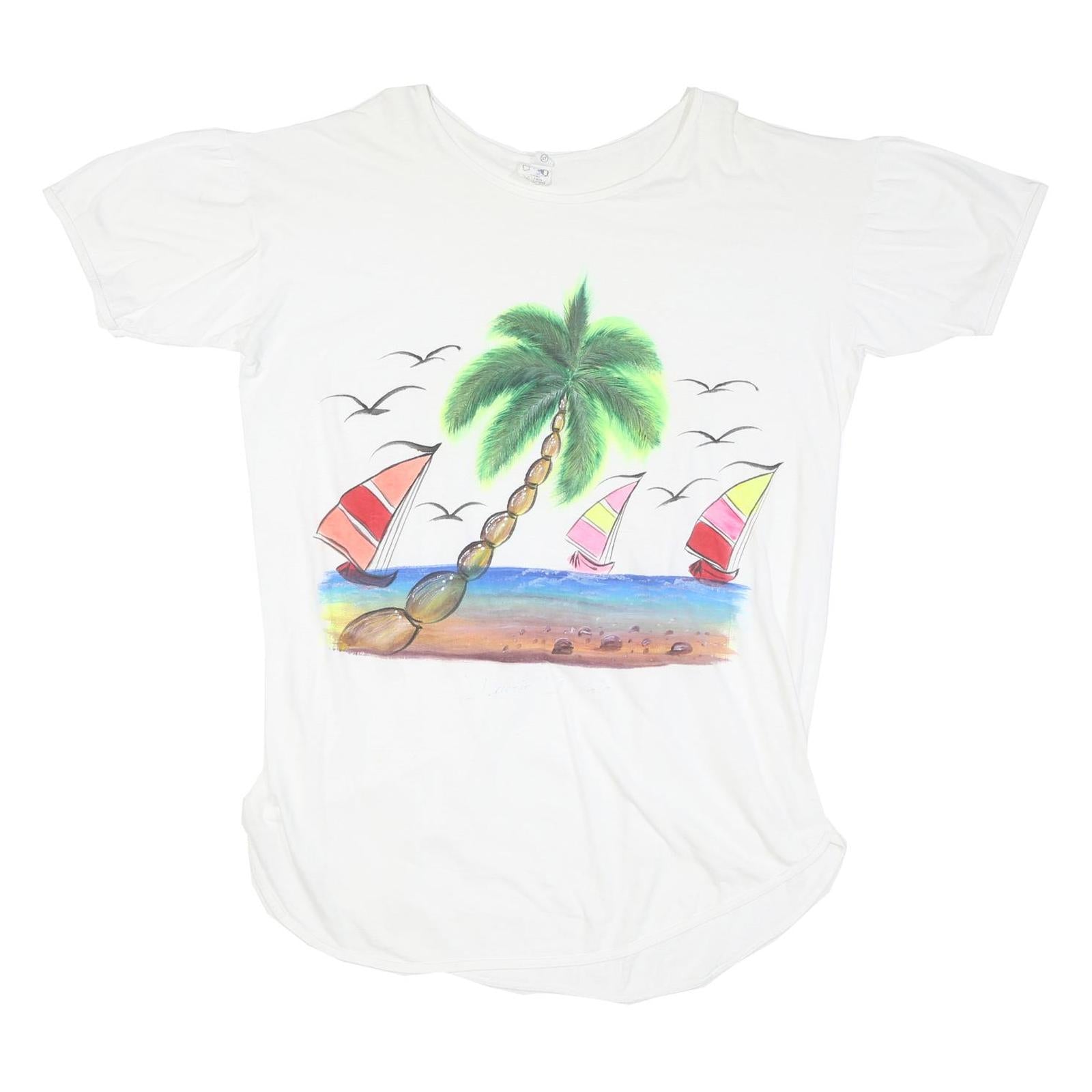 CO SPORT Womens White Cotton Day Dress Short Sleeve XL Beach Scene Print Casual Refurbished - N/A refurbished available on Cerqular