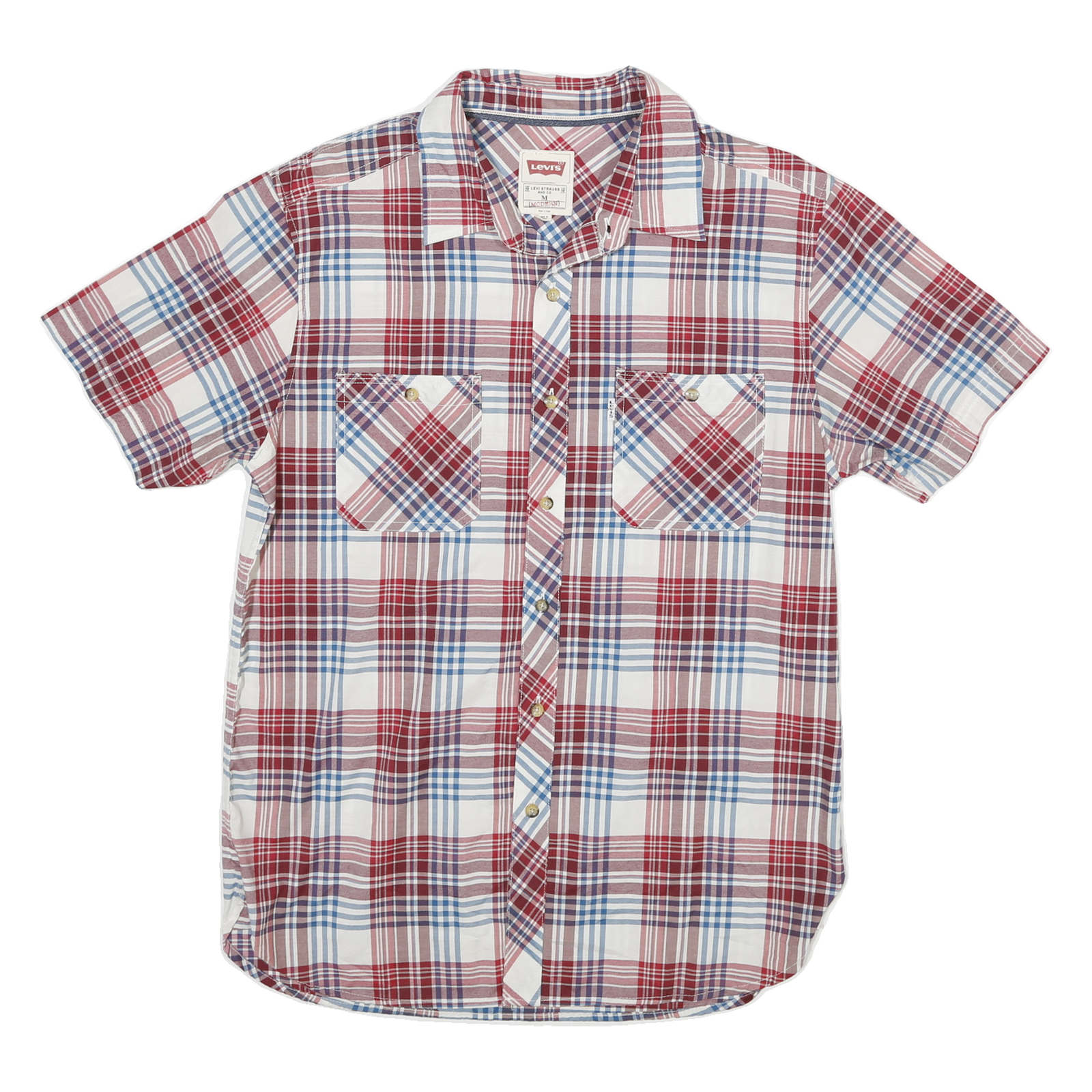 LEVI'S Mens Red & Blue Check Shirt M Cotton Blend Casual Summer Short Sleeve Refurbished - N/A refurbished available on Cerqular