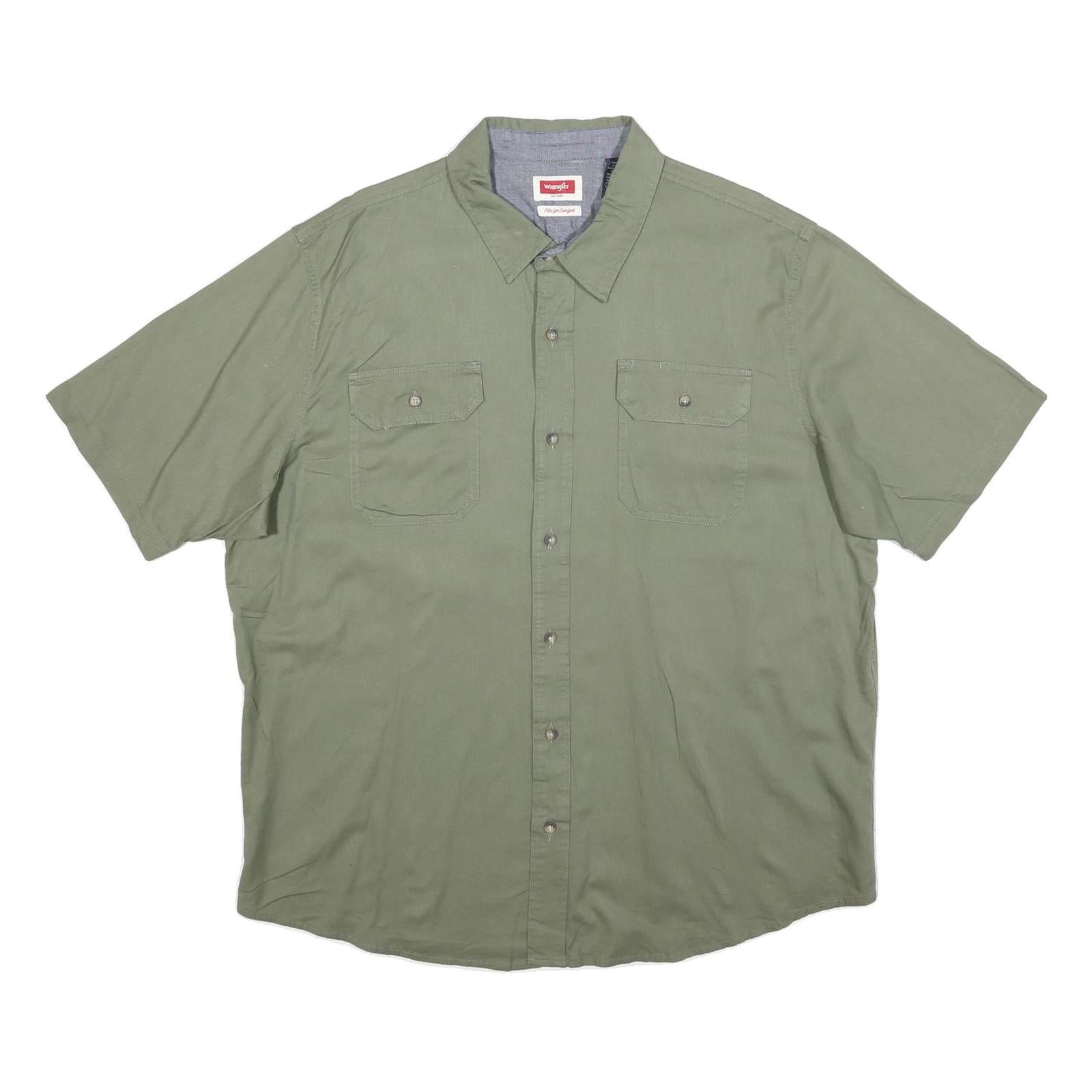 WRANGLER Mens Green & Grey Cotton Blend Short Sleeve Shirt XL Casual Utility Refurbished - N/A refurbished available on Cerqular