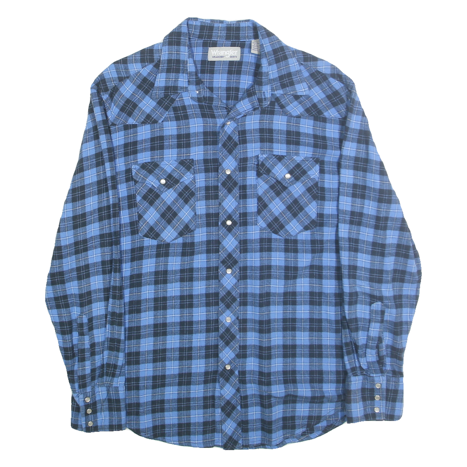 WRANGLER Mens Blue & Black Check Shirt L Western Cotton Long Sleeve Casual Refurbished - N/A refurbished available on Cerqular
