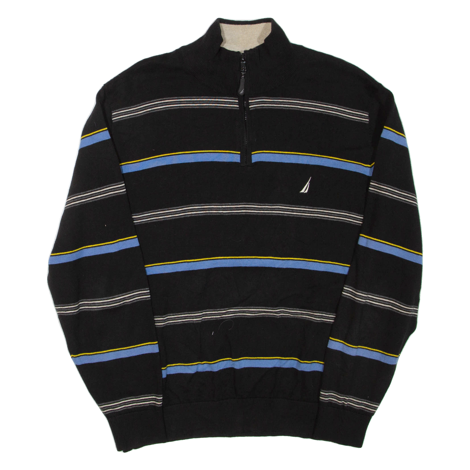 NAUTICA Mens Patterned Jumper Black Striped 1/4 Zip Tight Knit L Refurbished - N/A refurbished available on Cerqular