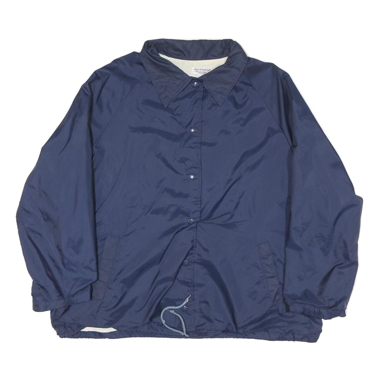 Mens Navy Blue Plain Jacket L Polyester Blend Button Closure Regular Fit Casual Refurbished - N/A refurbished available on Cerqular