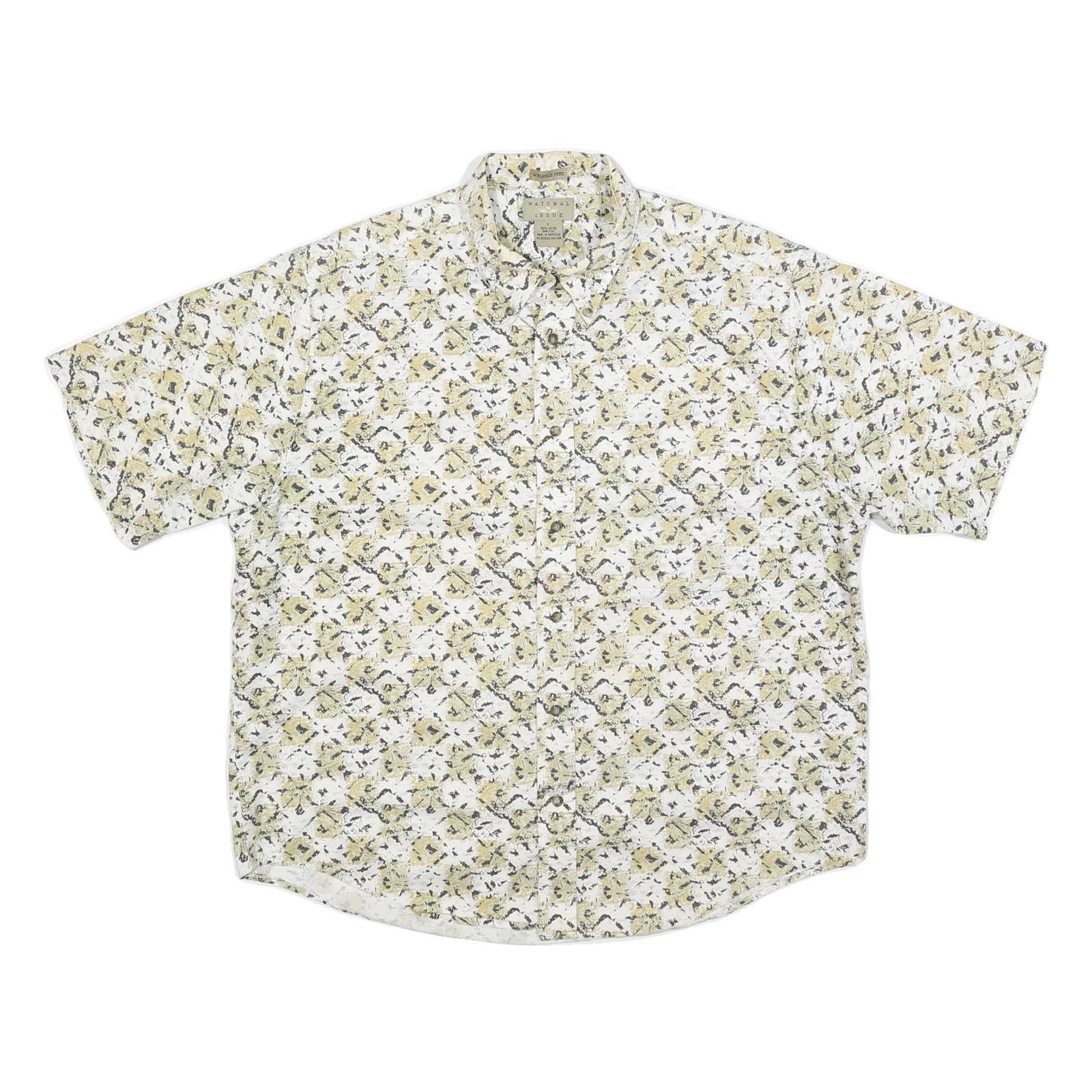 NATURAL ISSUE Mens White & Yellow Patterned Shirt L Cotton Blend Summer Casual Refurbished - N/A refurbished available on Cerqular