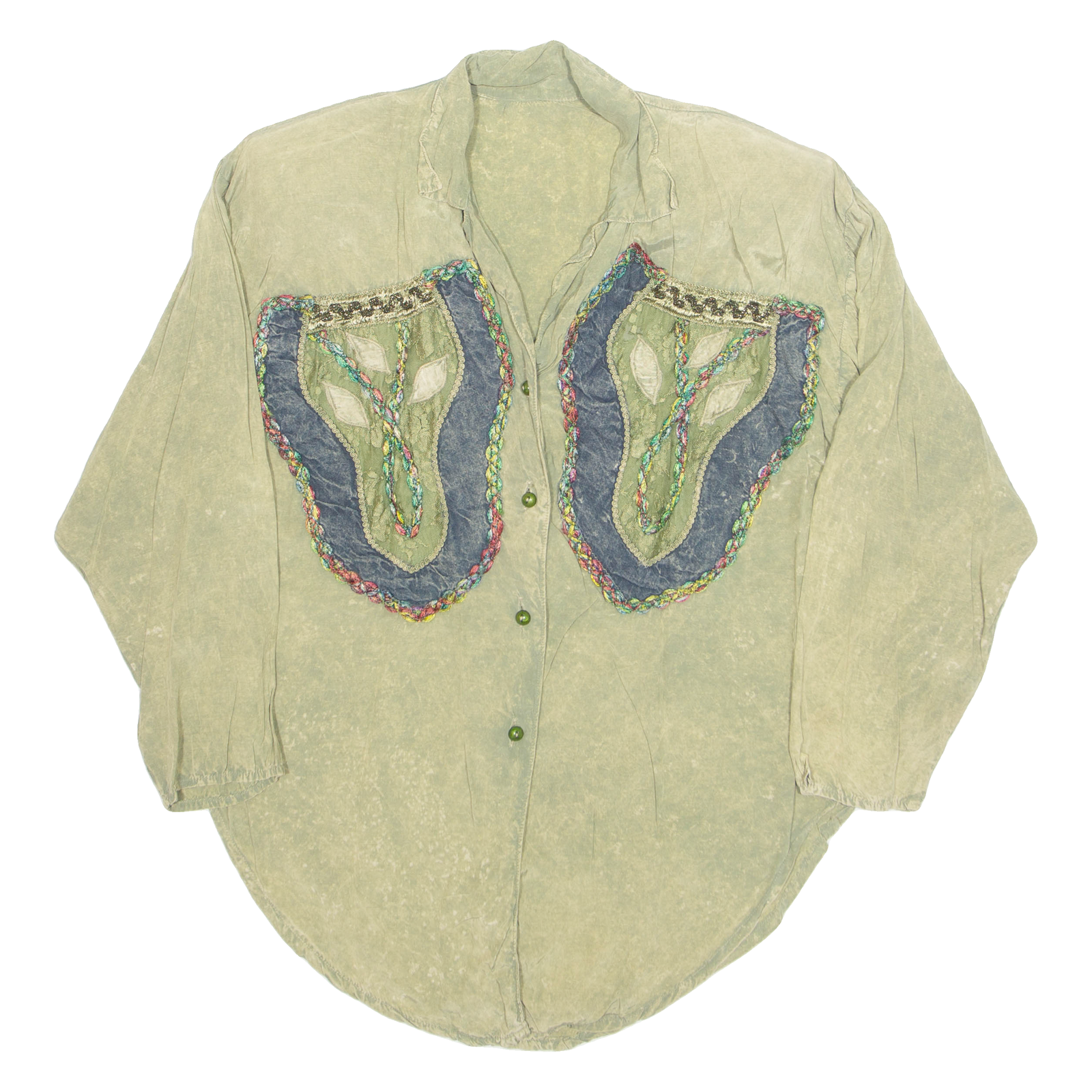 Womens Printed Shirt Green V-Neck Long Sleeve Crazy Pattern L Refurbished - N/A refurbished available on Cerqular