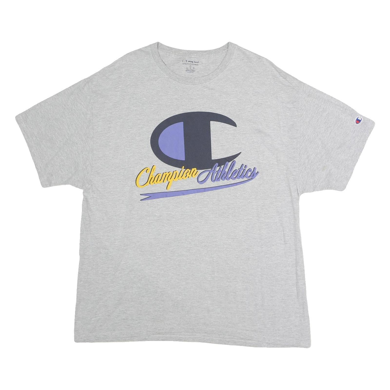 CHAMPION Mens Grey Blue & Yellow Graphic T-Shirt XL Short Sleeve Crew Neck Refurbished - N/A refurbished available on Cerqular