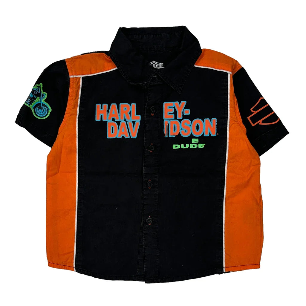 Age 3 Harley Davidson Graphic Short Sleeve Shirt - 3XS Black Cotton Refurbished - Thrifted (note: this is a term often used to describe second- refurbished available on Cerqular