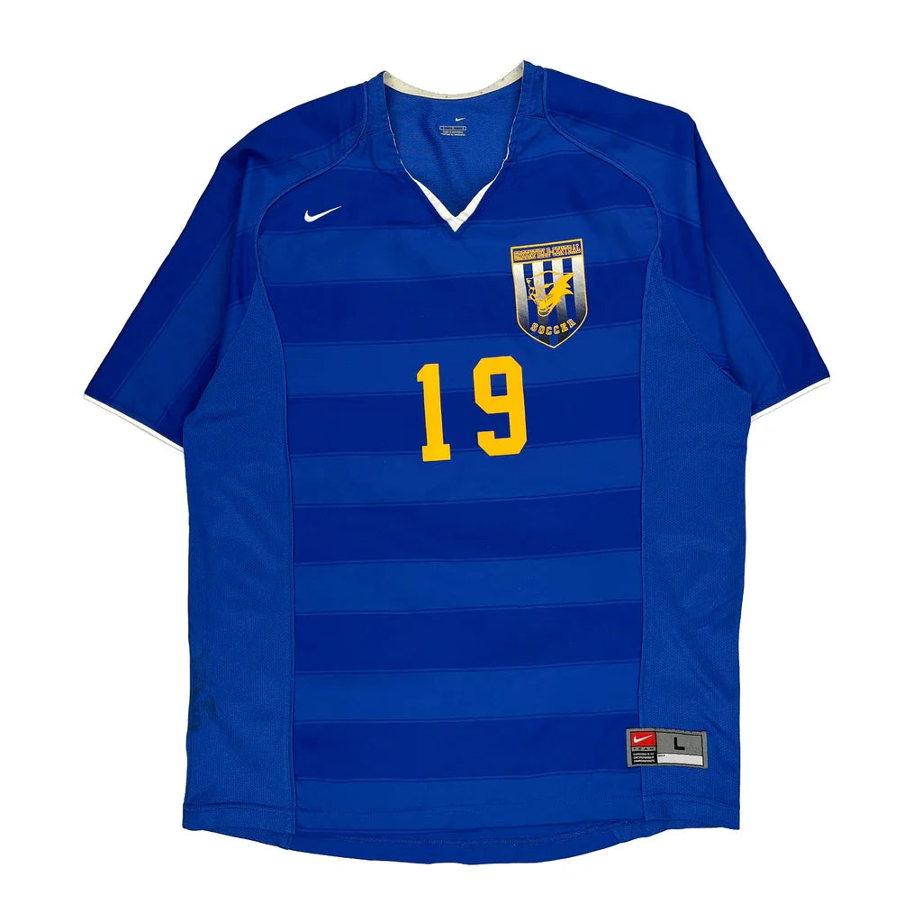 Soccer Nike Striped Jersey - Large Blue Polyester Refurbished - Thrifted (note: this is a term often used to describe second- refurbished available on Cerqular