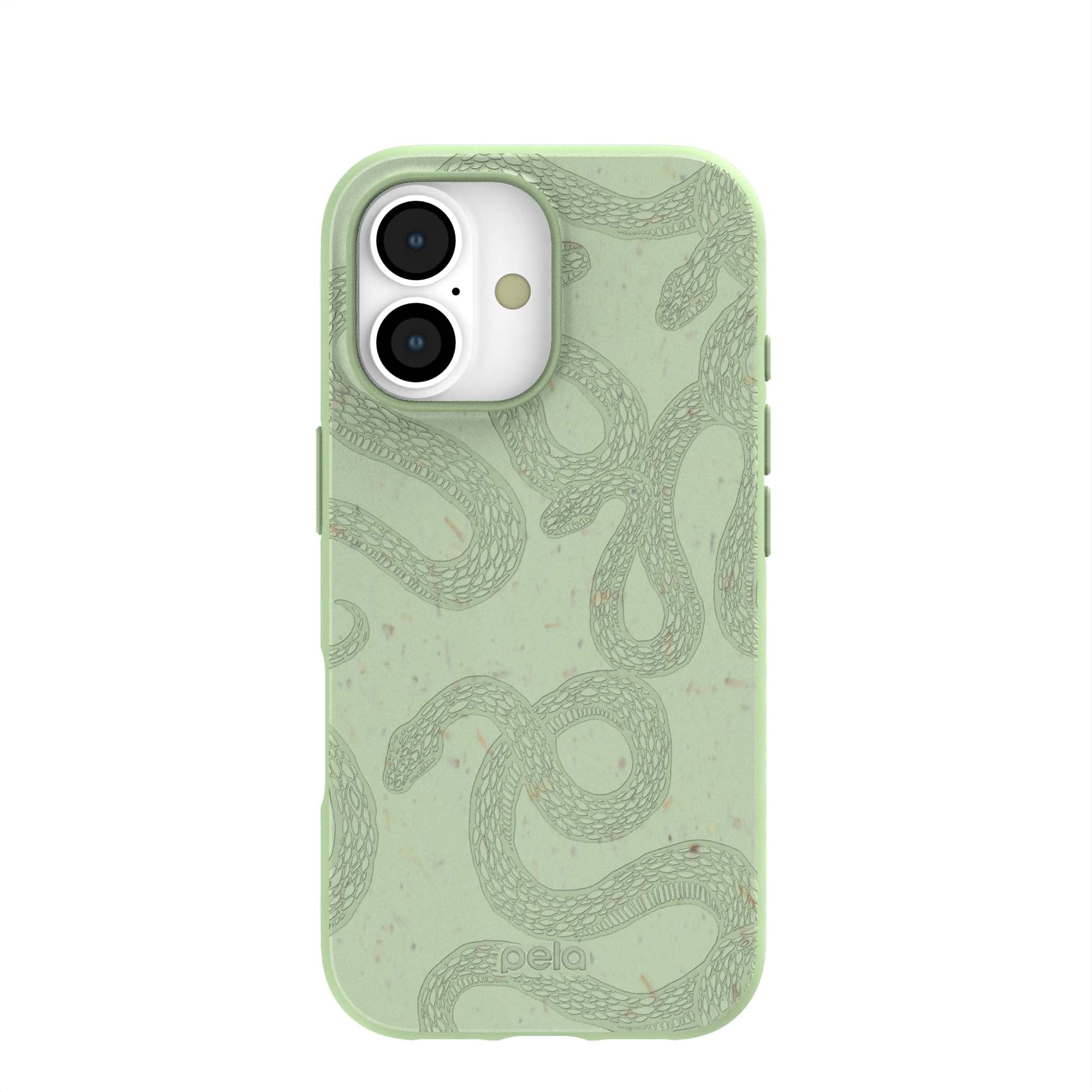 Sage Green Snaky iPhone 17 Case | MagSafe Compatibility: With MagSafe Refurbished - Pela Case refurbished available on Cerqular