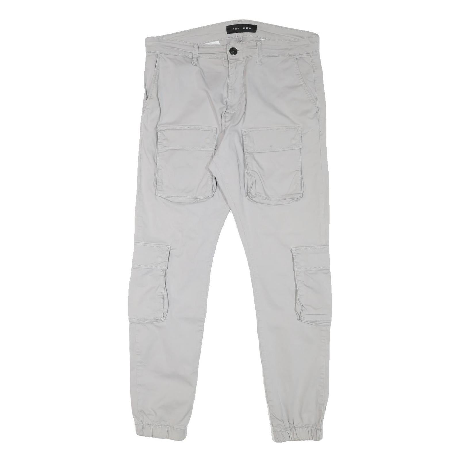 PEGADOR Mens Cotton Blend Slim Cargo Trousers Light Grey W31 L29 Utility Pockets Refurbished - N/A refurbished available on Cerqular