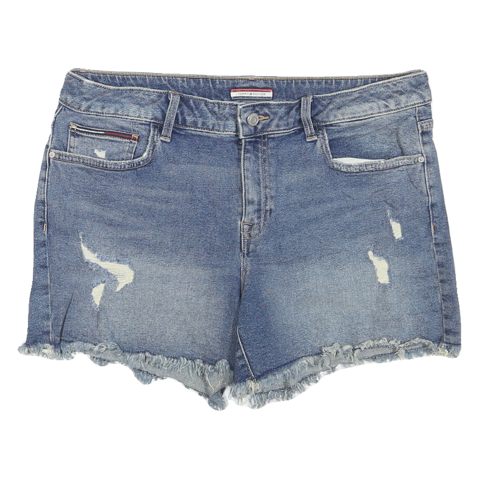 TOMMY HILFIGER Womens Denim Blue Casual Shorts L W36 Distressed Cut-Off Refurbished - N/A refurbished available on Cerqular