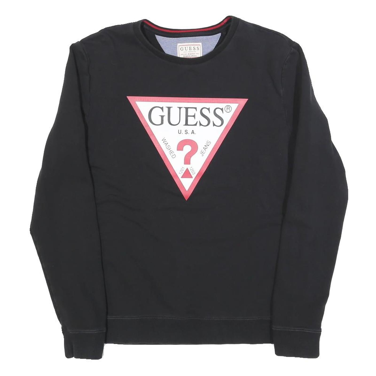 GUESS Womens Black Cotton Blend Crew Neck Sweatshirt S Classic Logo Refurbished - N/A refurbished available on Cerqular