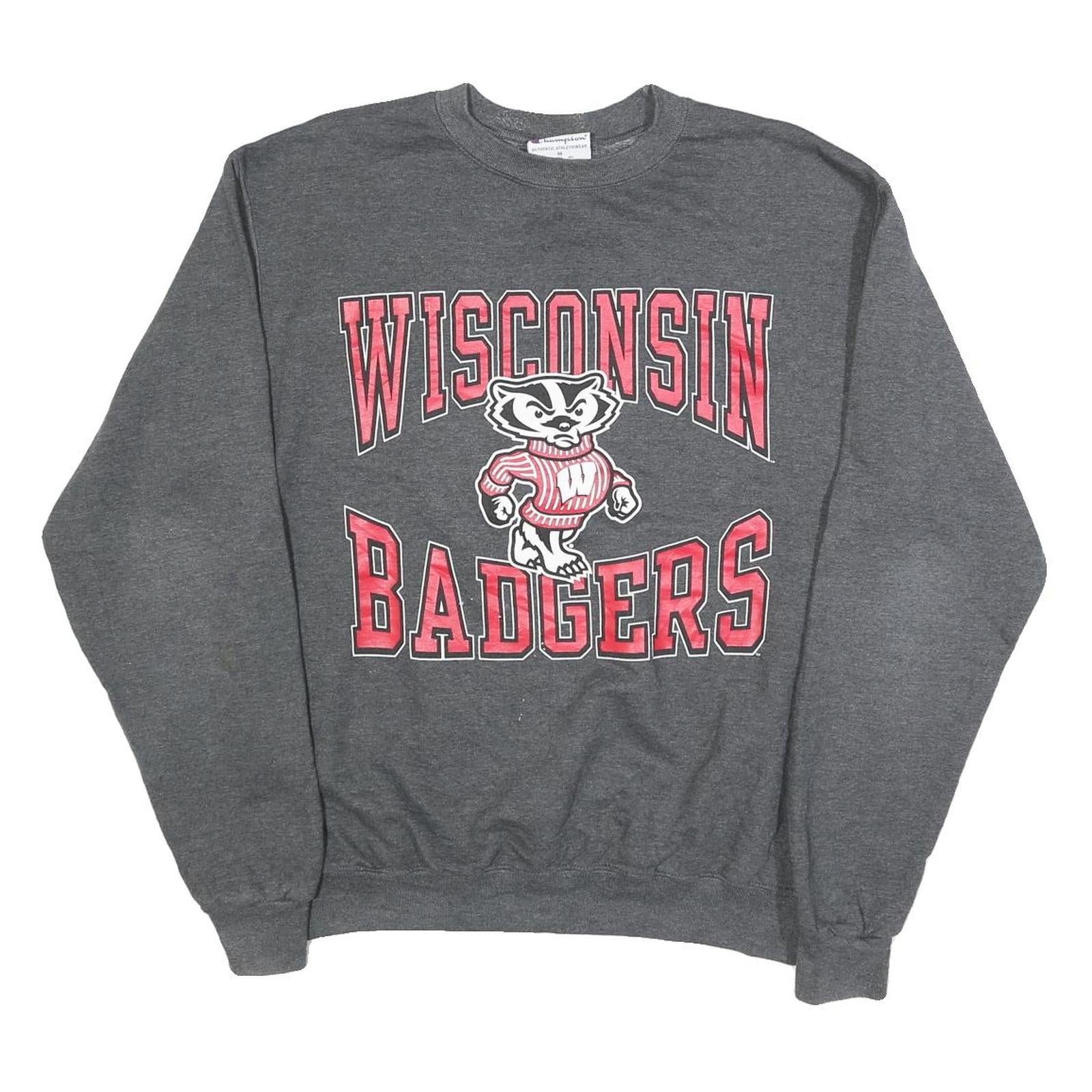 CHAMPION Mens Grey Wisconsin Badgers Crew Neck M Cotton Blend Sweatshirt Refurbished - N/A refurbished available on Cerqular