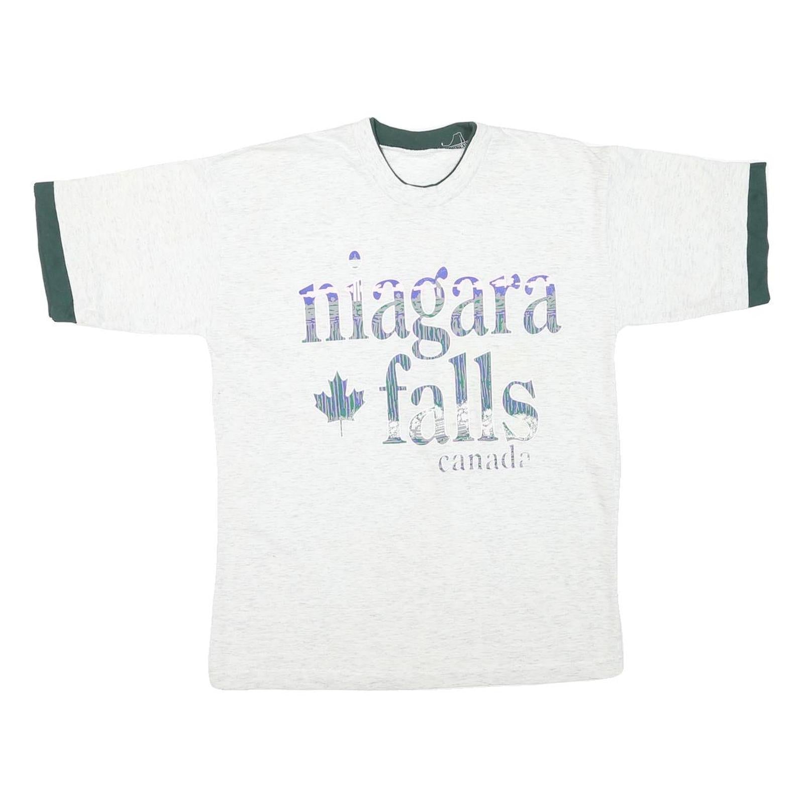 Mens White & Green Graphic T-Shirt M Short Sleeve Crew Neck Niagara Falls Canada Refurbished - N/A refurbished available on Cerqular