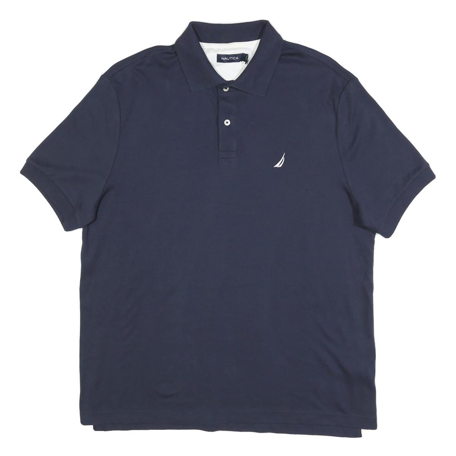 NAUTICA Mens Navy Blue Short Sleeve Plain Polo Shirt L Cotton Blend Comfortable Refurbished - N/A refurbished available on Cerqular