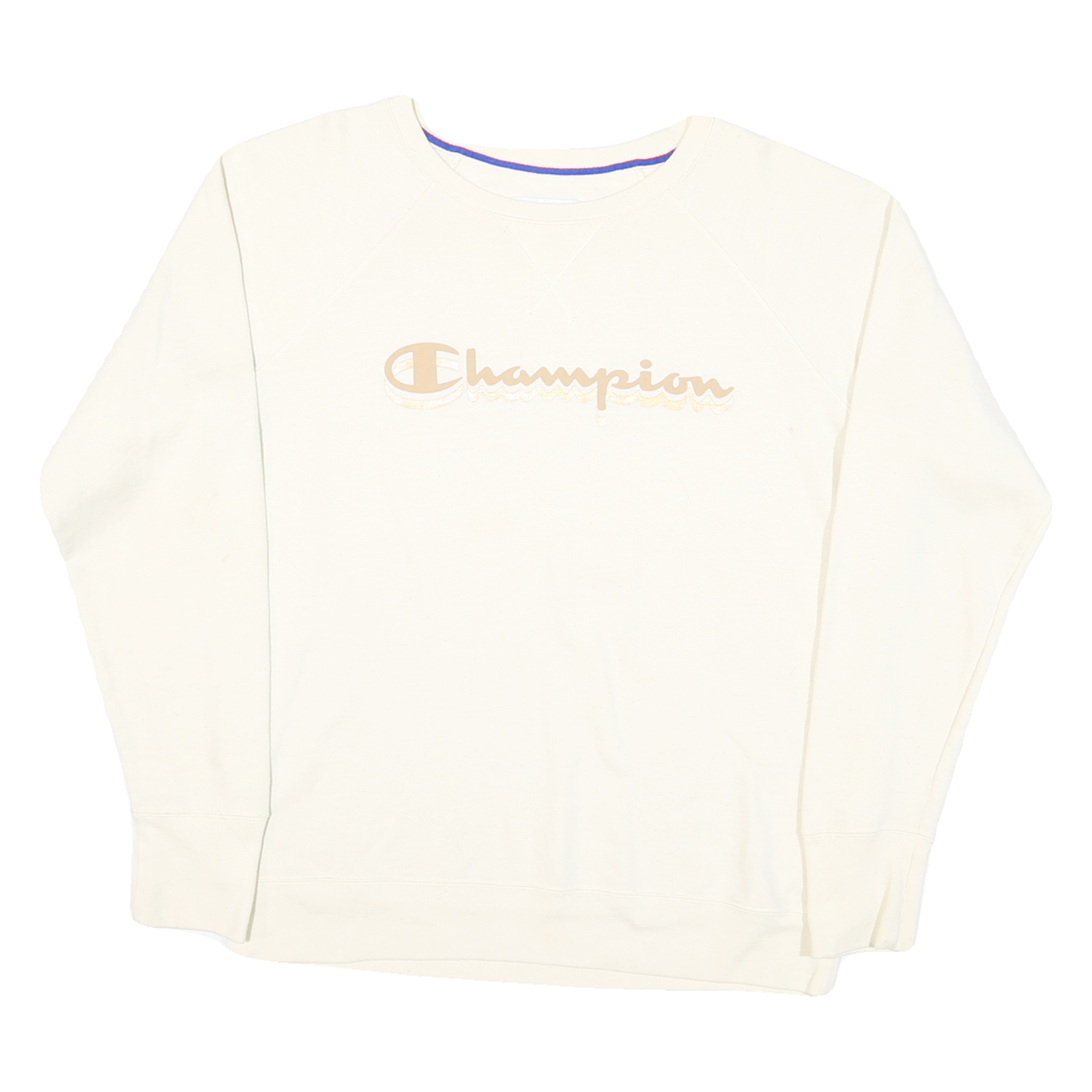 CHAMPION Womens White Cotton Blend Crew Neck Sweatshirt L Classic Logo Print Refurbished - N/A refurbished available on Cerqular