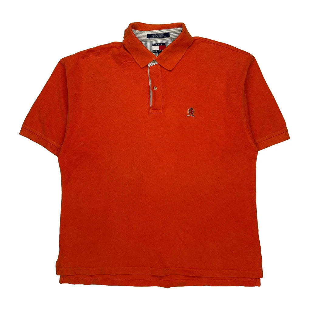 Tommy Hilfiger Polo Shirt - XL Orange Cotton Refurbished - Thrifted (note: this is a term often used to describe second- refurbished available on Cerqular