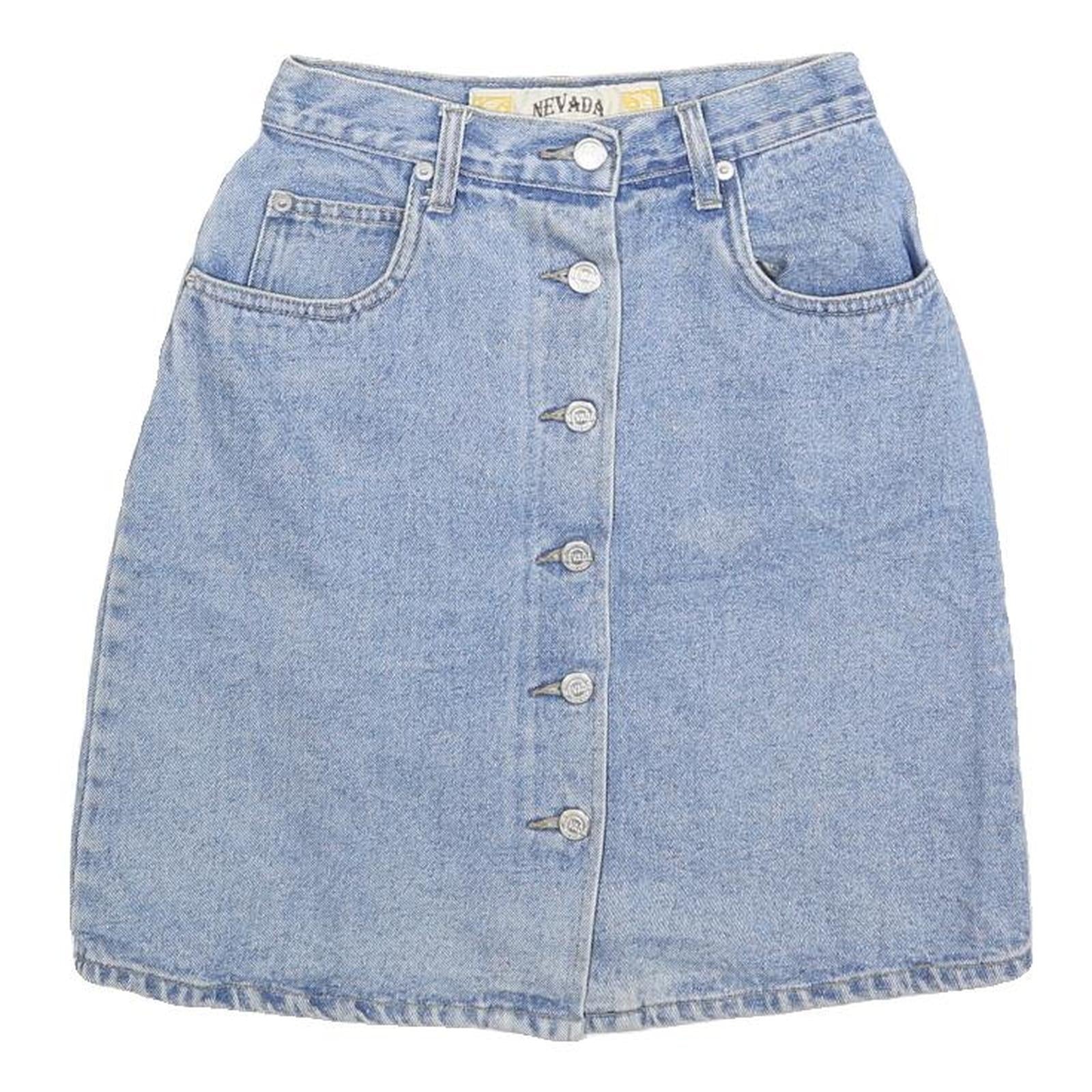 NEVADA Womens Blue Denim Mini Skirt Cotton Blend XS Button Front Pockets Refurbished - N/A refurbished available on Cerqular