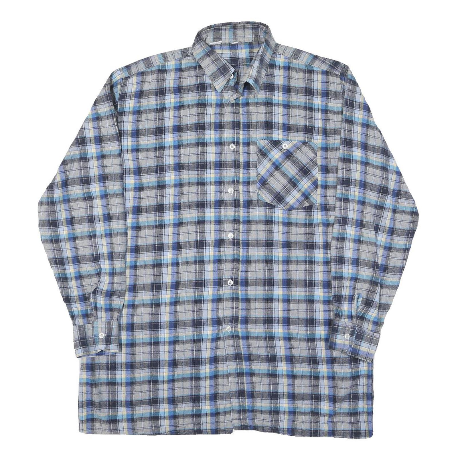Mens Blue Grey Plaid Cotton Shirt XL Button Down Long Sleeve Casual Checked Refurbished - N/A refurbished available on Cerqular