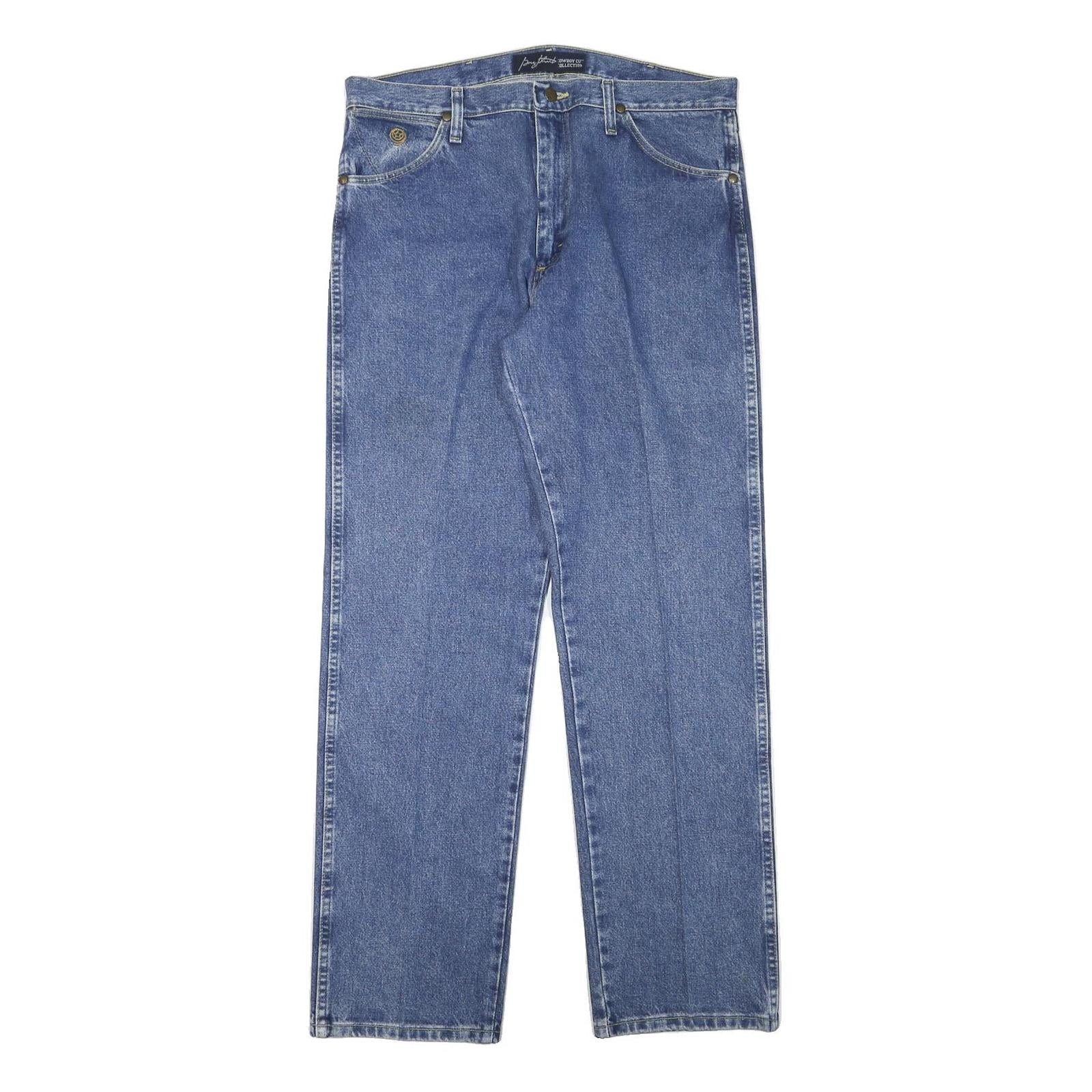 WRANGLER Mens Blue Cotton Blend Regular Straight Jeans W34 L32 Classic Design Refurbished - N/A refurbished available on Cerqular