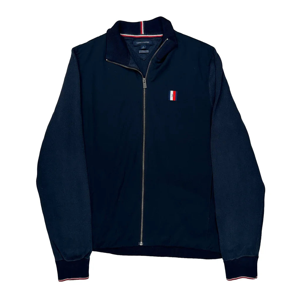 Tommy Hilfiger Zip Up - Large Navy Cotton Refurbished - Thrifted (note: this is a term often used to describe second- refurbished available on Cerqular