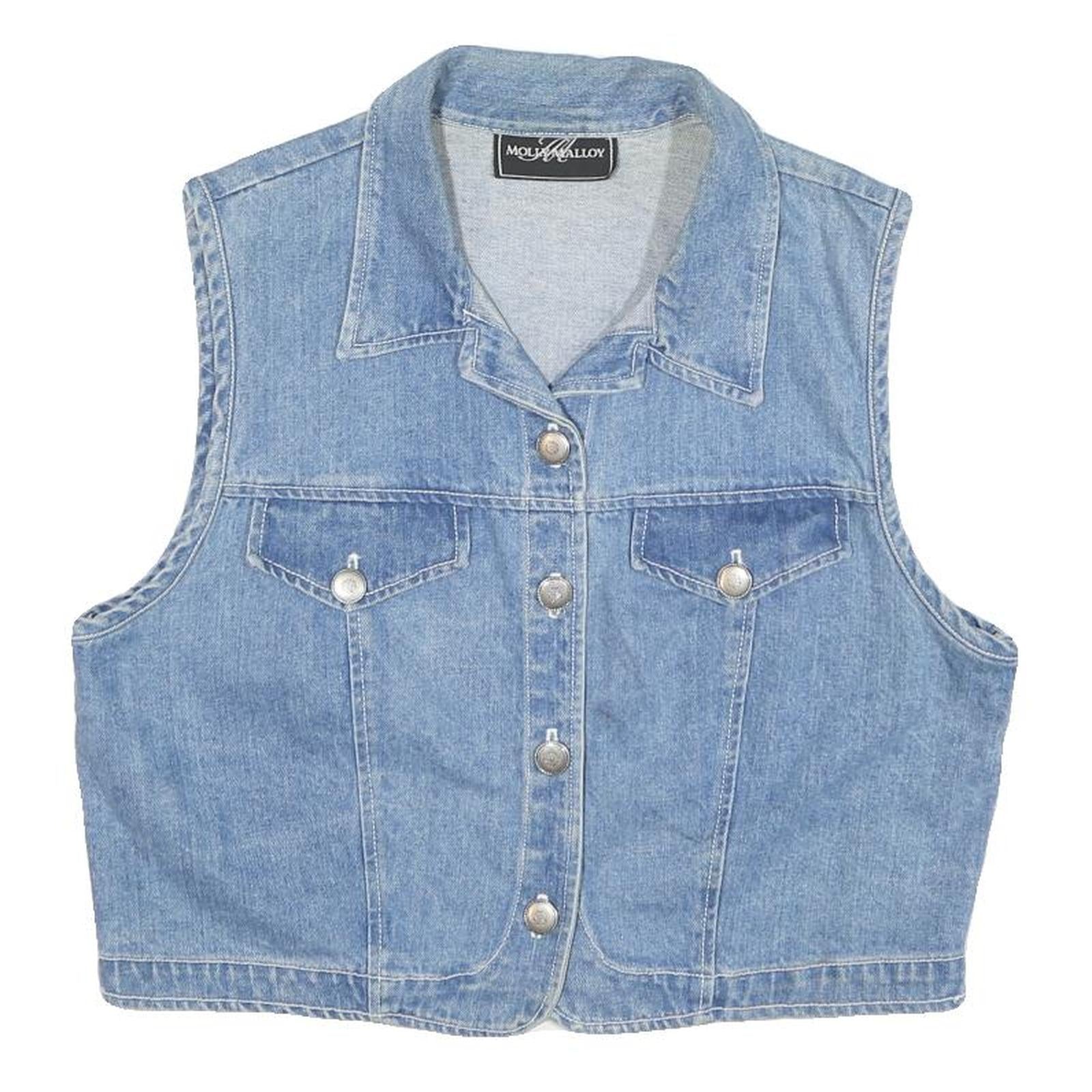 MOLLY MALLOY Womens Blue Denim Button Cotton Blend Jacket S Casual Sleeveless Refurbished - N/A refurbished available on Cerqular
