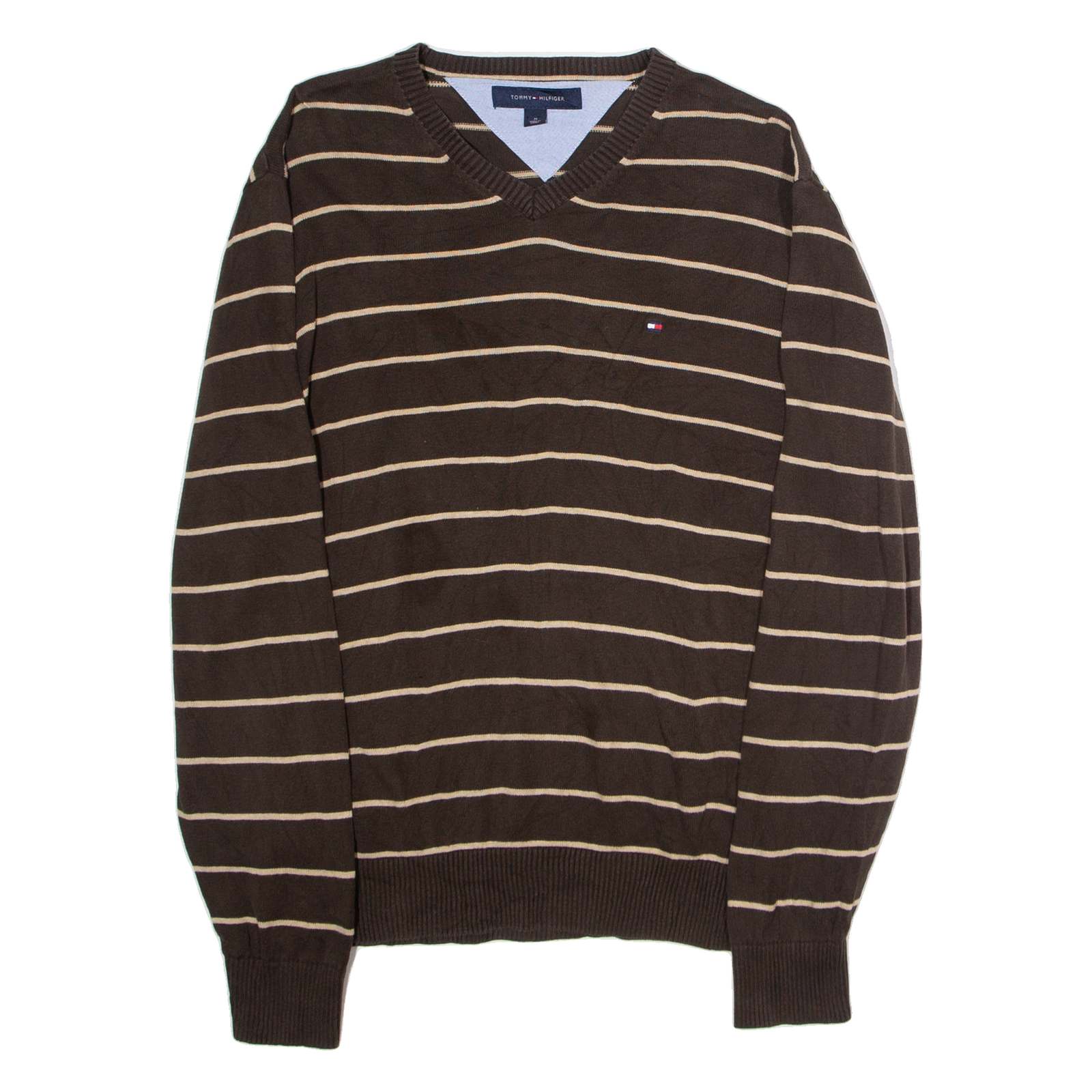 Buy TOMMY HILFIGER Mens Patterned Jumper Brown Striped V-Neck Tight Knit M Refurbished - $28.59 TOMMY HILFIGER Mens Patterned Jumper Brown Striped V-Neck Tight Knit M Refurbished - N/A refurbished available on Cerqular