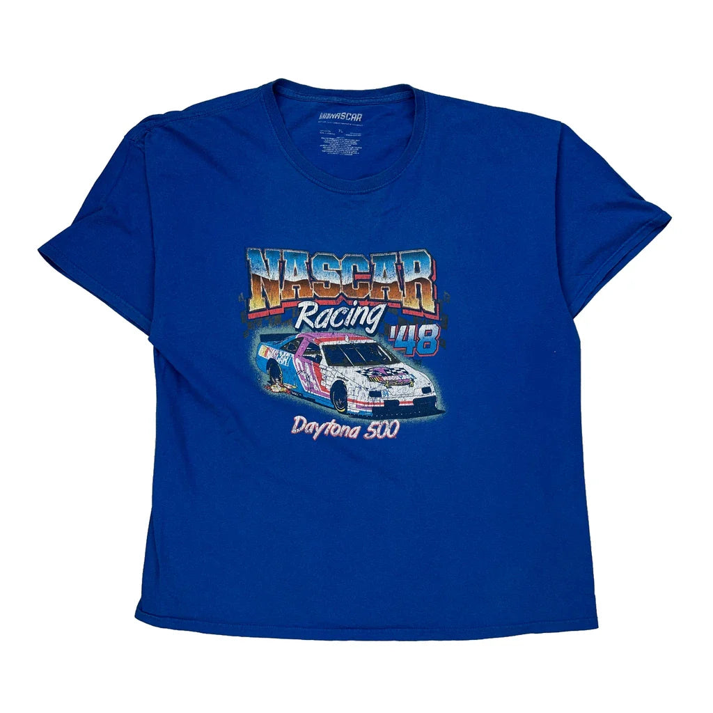 Daytona 500 Nascar Nascar T-Shirt - XL Blue Cotton Refurbished - Thrifted (note: this is a term often used to describe second- refurbished available on Cerqular