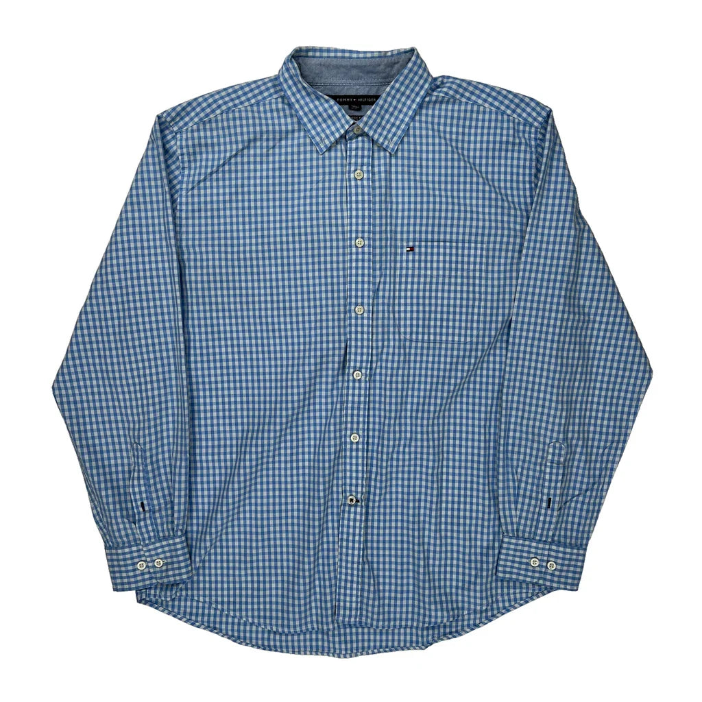 Tommy Hilfiger Checked Shirt - XL Blue Cotton Refurbished - Thrifted (note: this is a term often used to describe second- refurbished available on Cerqular