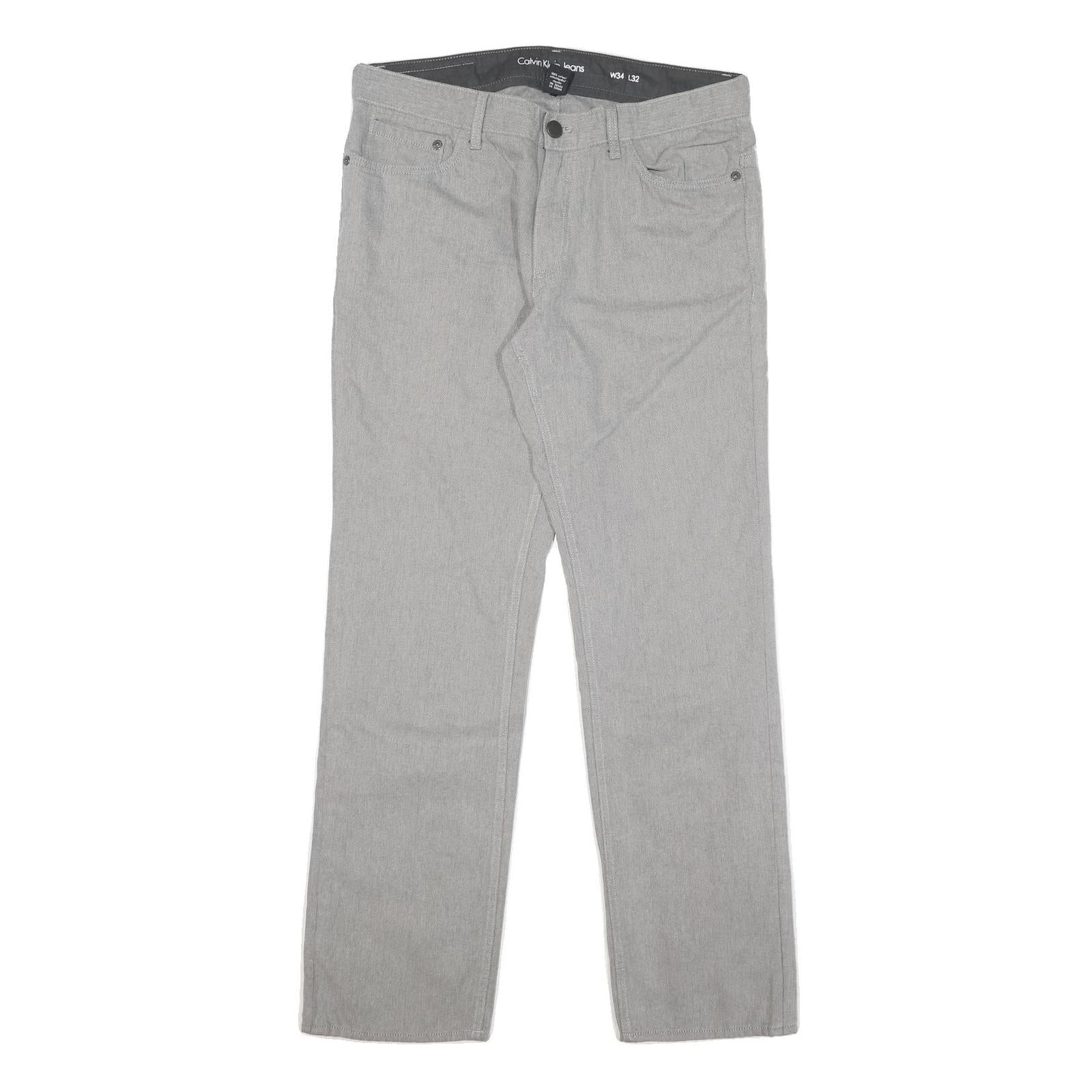 CALVIN KLEIN JEANS Mens Regular Fit Grey Cotton Blend Zip Trousers W34 L32 Refurbished - N/A refurbished available on Cerqular
