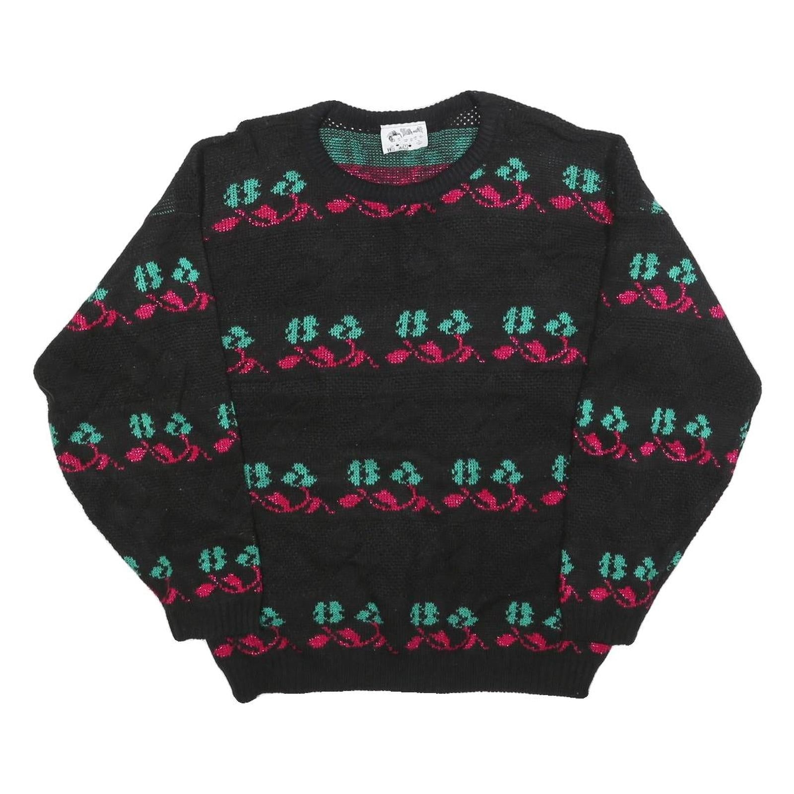 HELIUM Womens Black Patterned Jumper Round Neck Basic Knit M Floral Design Refurbished - N/A refurbished available on Cerqular