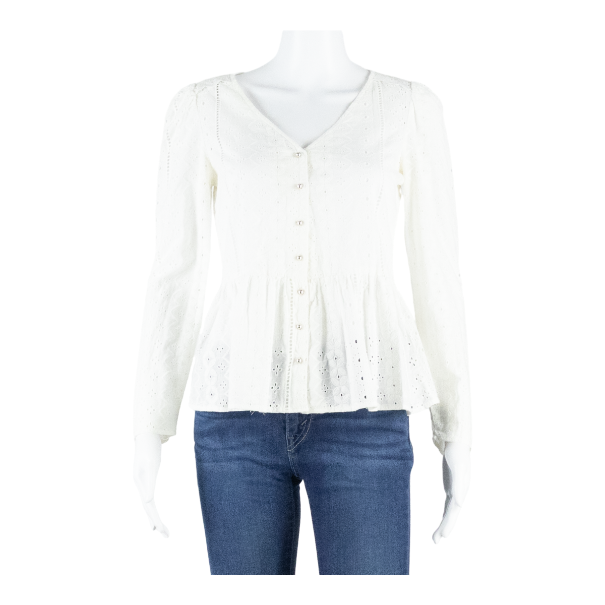 NAF NAF Womens Smock Blouse White V-Neck Long Sleeve Fair Isle S Refurbished - N/A refurbished available on Cerqular
