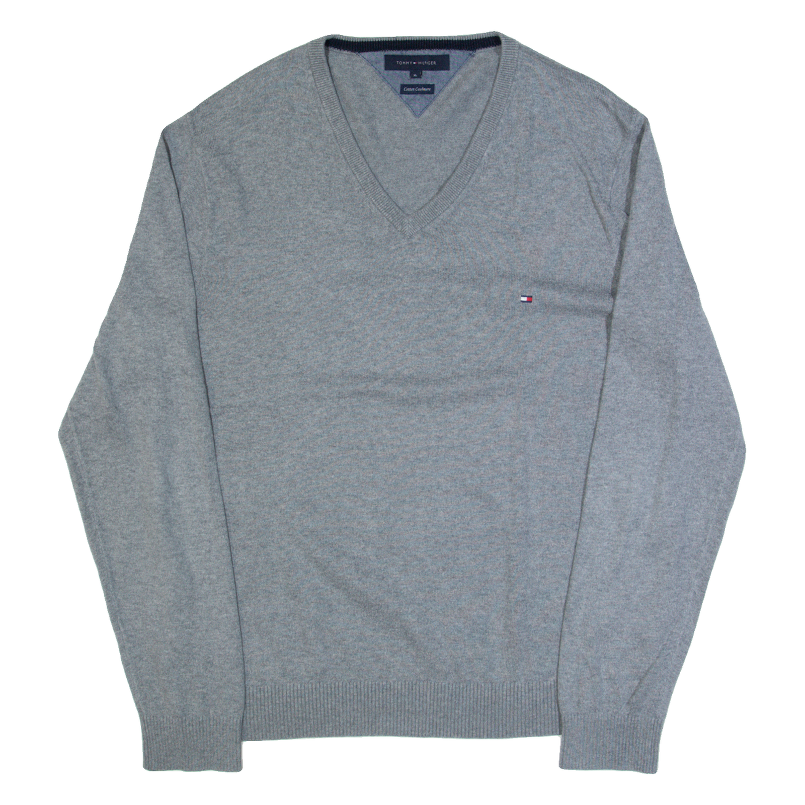 TOMMY HILFIGER Mens Jumper Grey V-Neck Tight Knit L Refurbished - N/A refurbished available on Cerqular